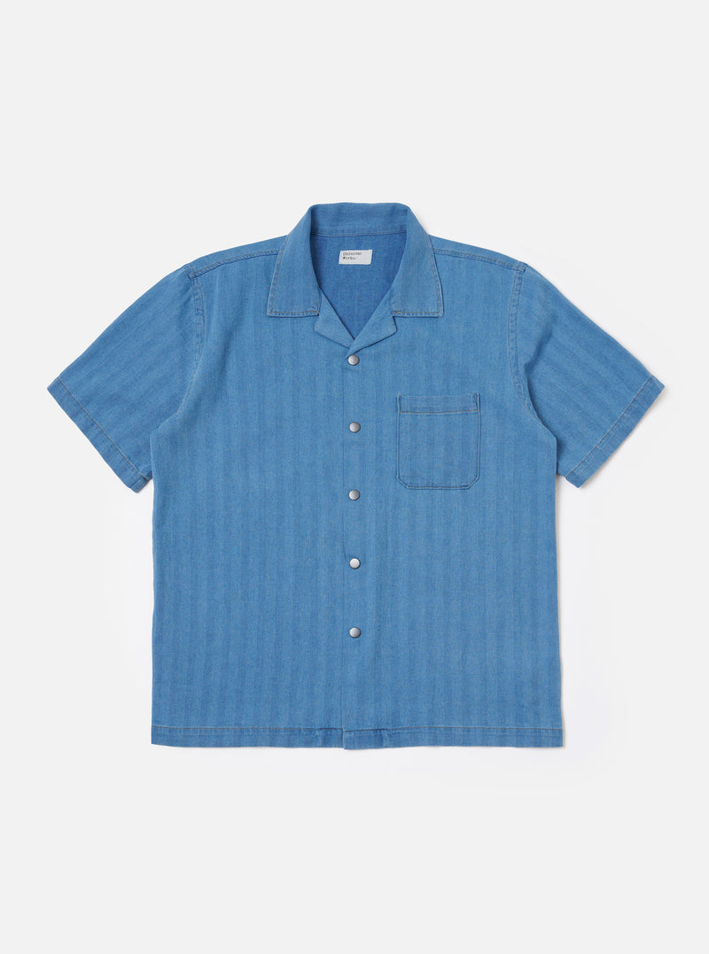 Washed Indigo Recycled Herringbone Road Shirt