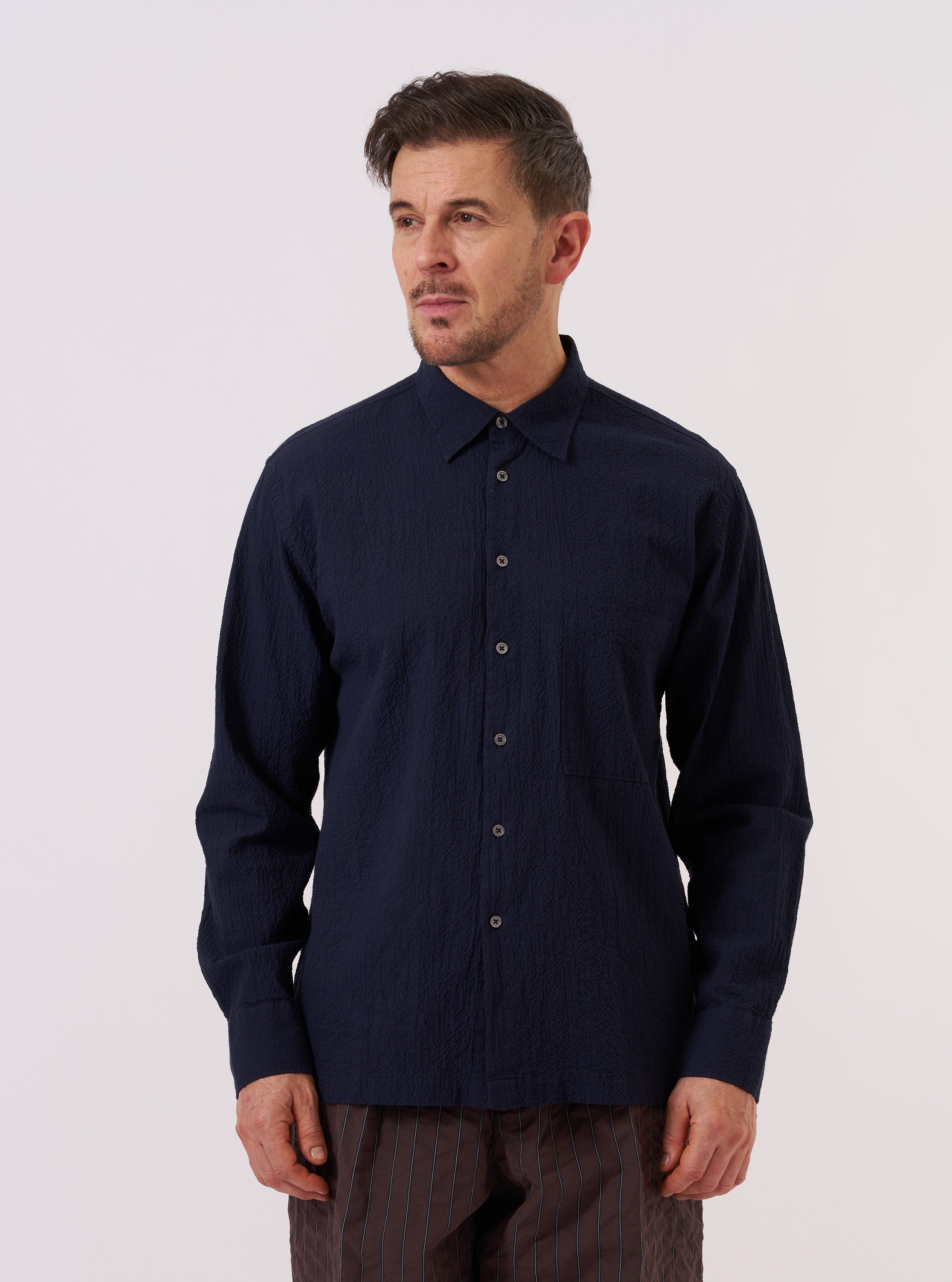 Men's Navy Shirting Lucky Long Sleeve Shirt – Universal Works