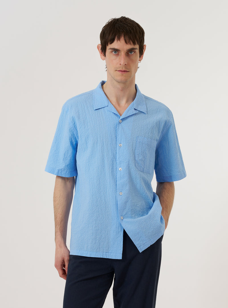 Sky Blue Seersucker Shirting Road Shirt