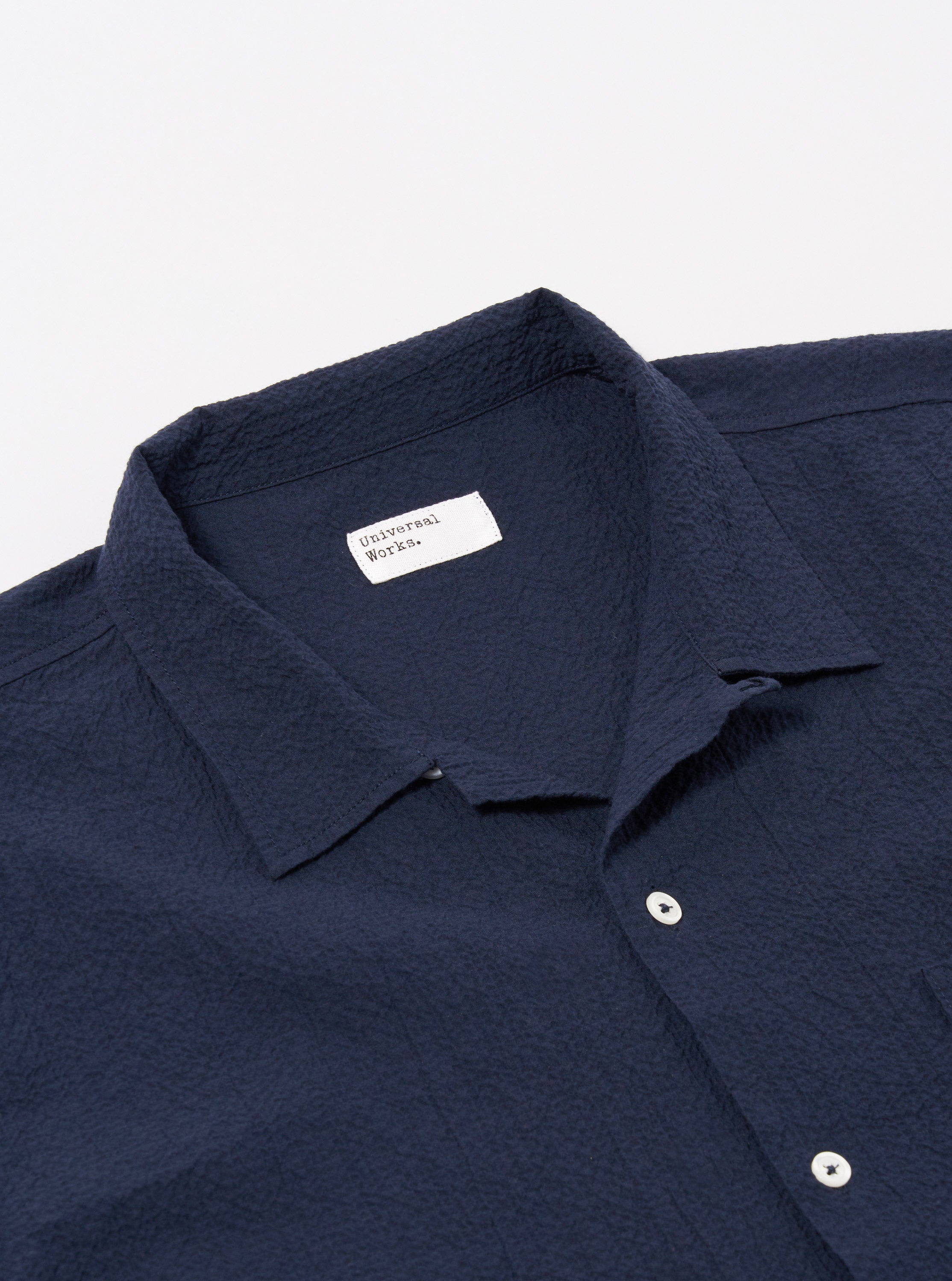 Men's Navy Seersucker Shirting Road Camp Collar Shirt – Universal