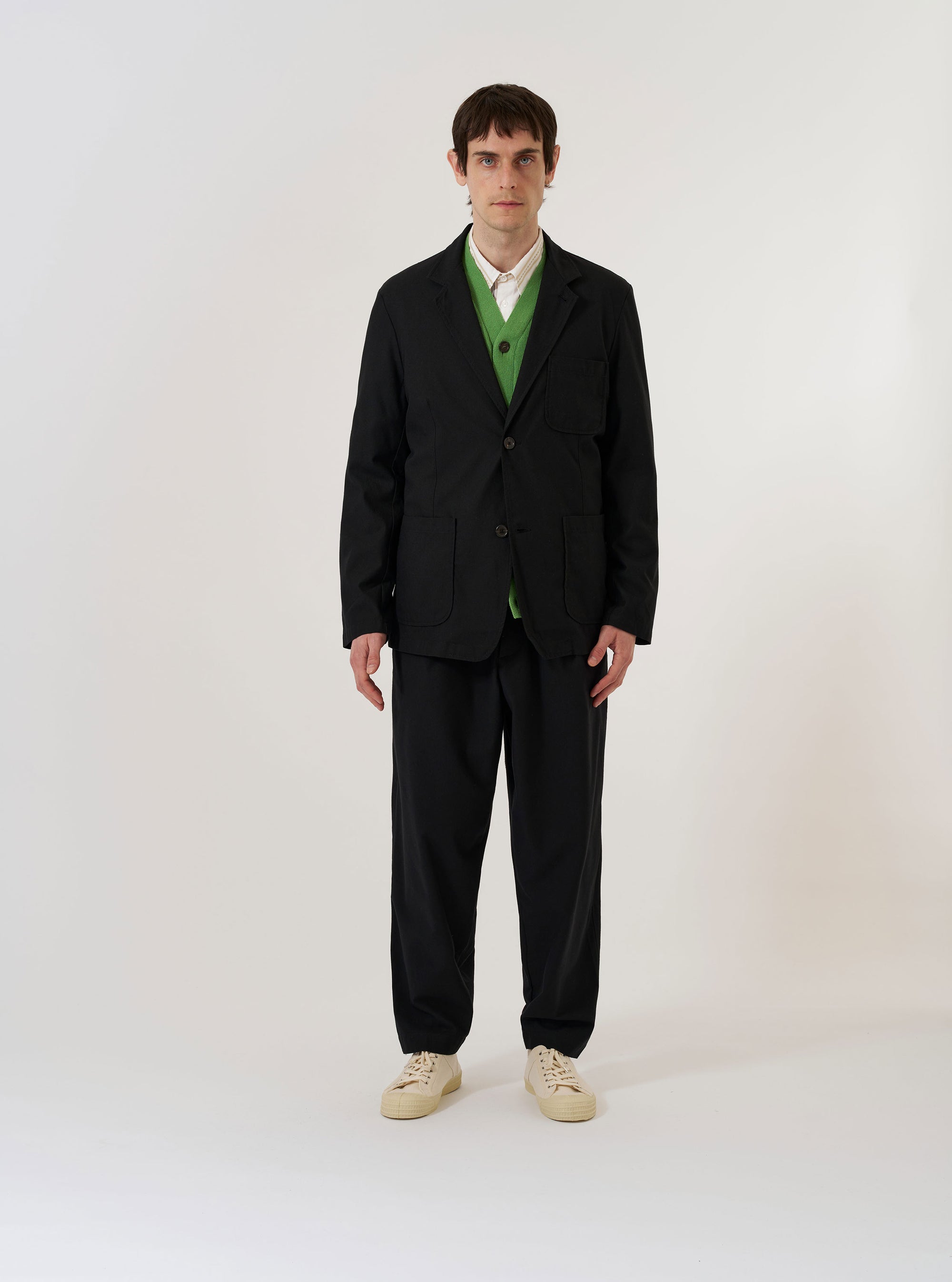 Black Valencia Cotton Two Button Jacket