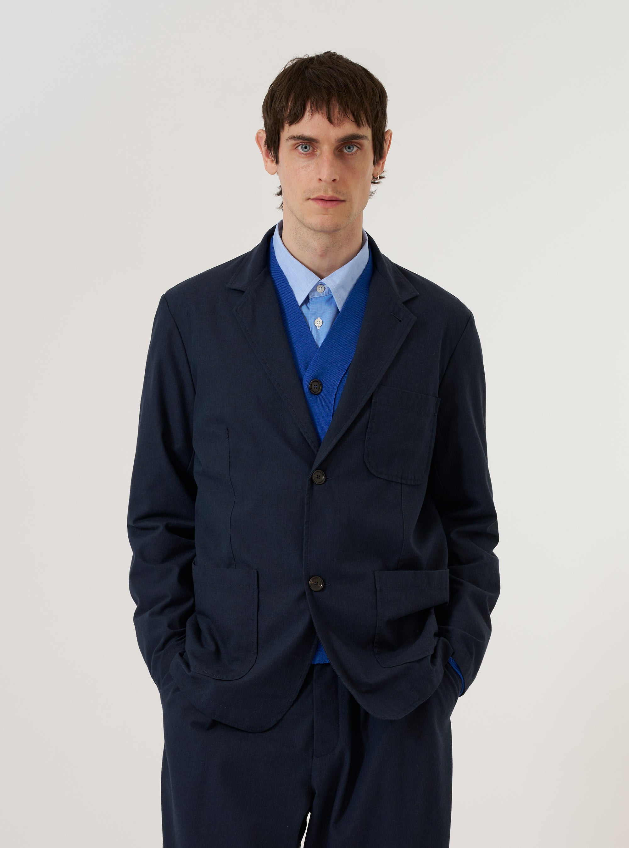 Navy Valencia Cotton Two Button Jacket