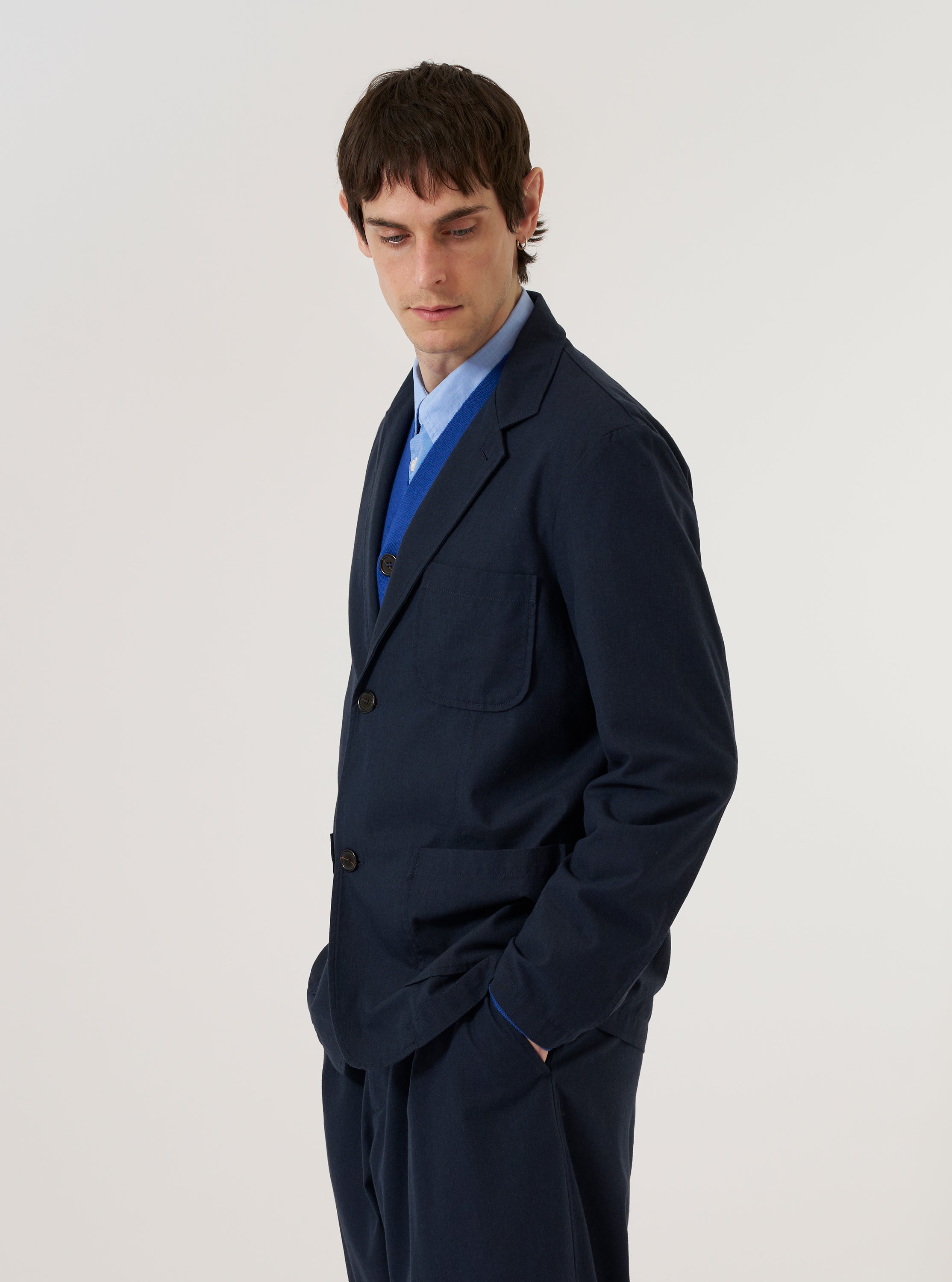 Men's Navy Valencia Cotton Two Button Jacket – Universal Works