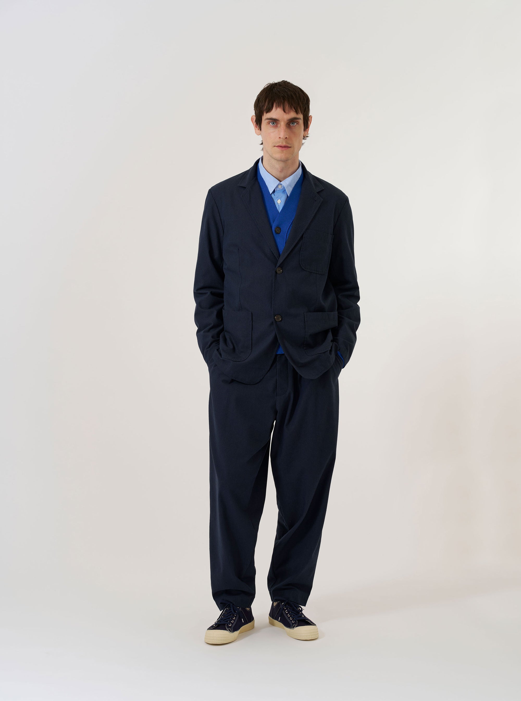 Navy Valencia Cotton Two Button Jacket
