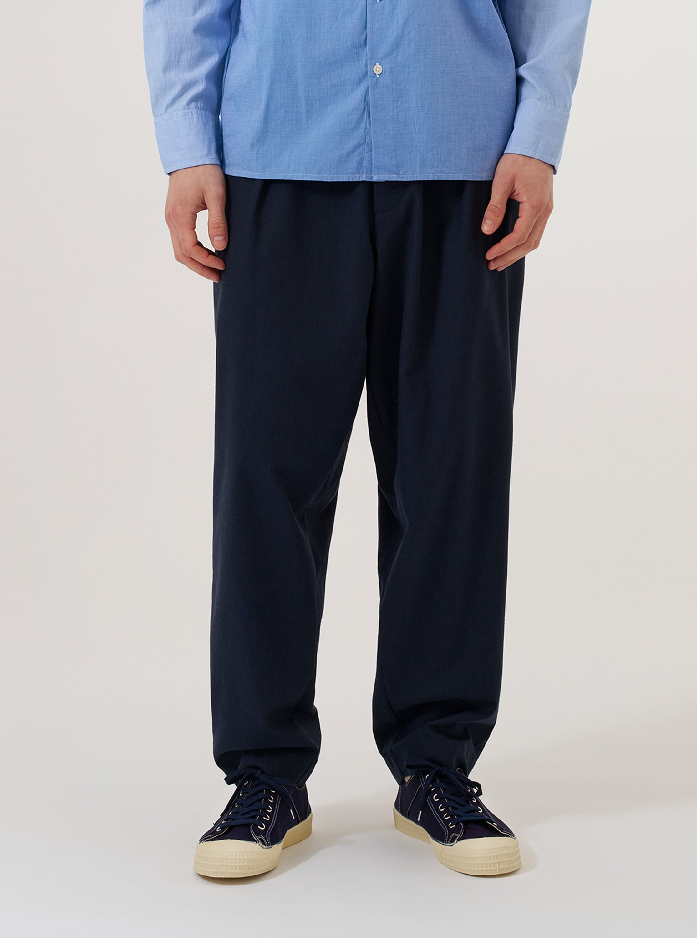 Men's Navy Valencia Cotton Pleated Track Pant – Universal Works