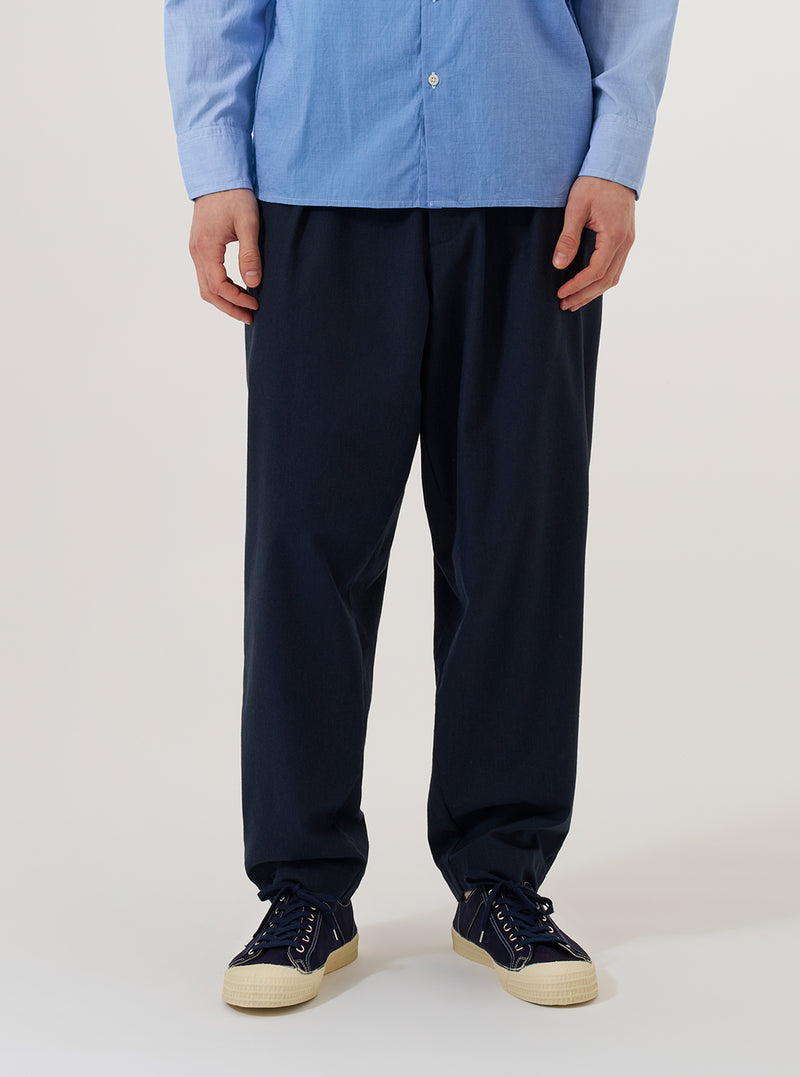 Navy Valencia Cotton Pleated Track Pant