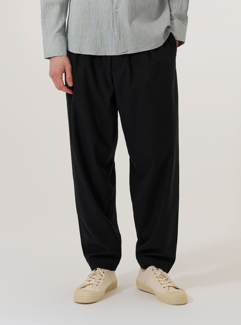 Black Valencia Cotton Pleated Track Pant