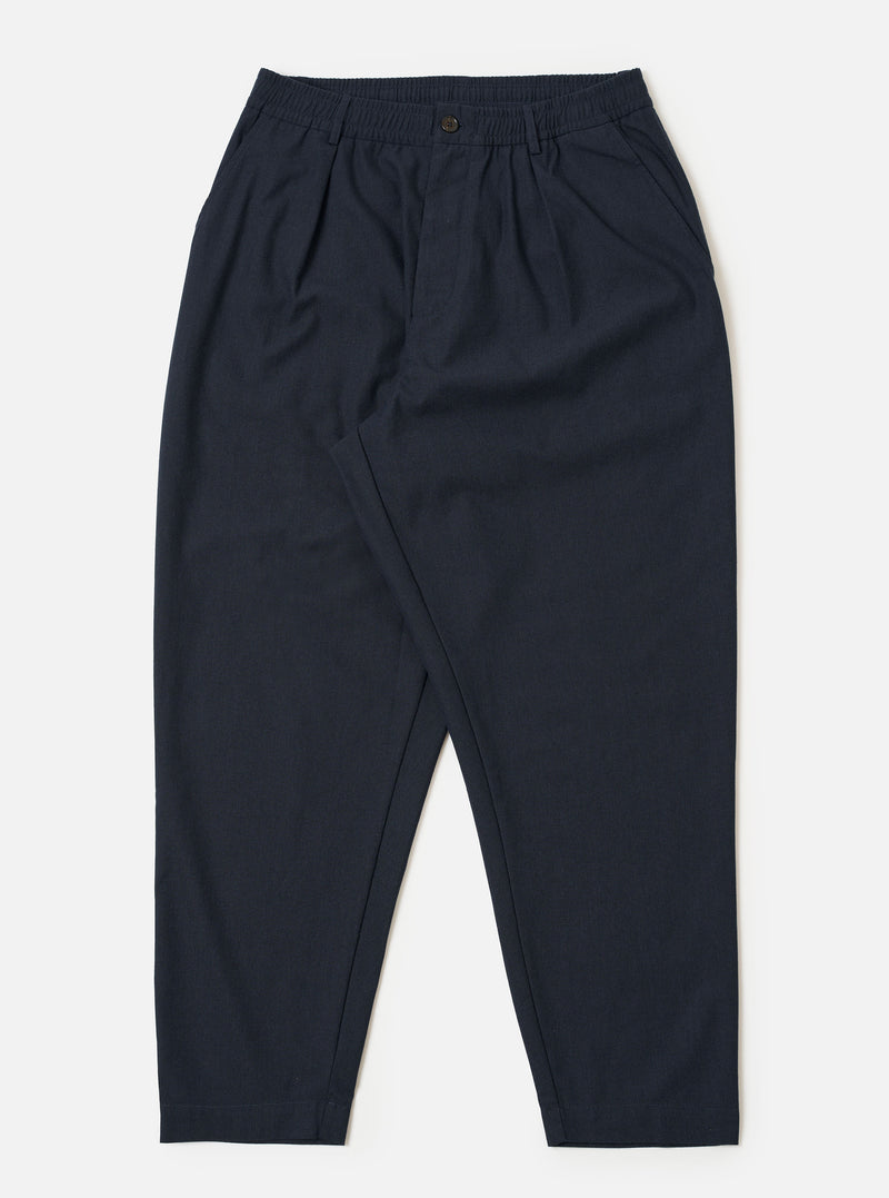 Navy Valencia Cotton Pleated Track Pant