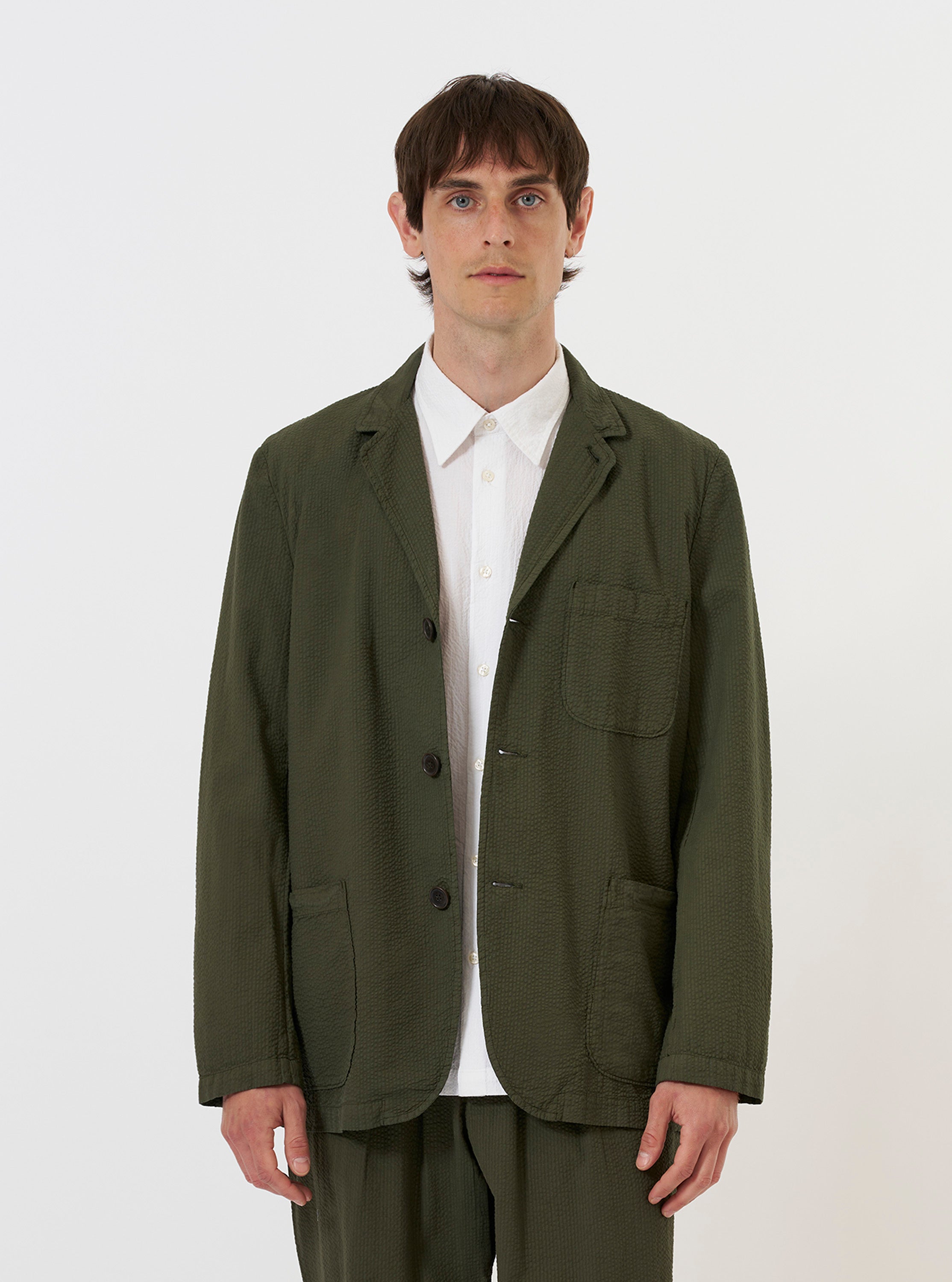 Men's Olive Merida Seersucker Three Button Jacket – Universal Works