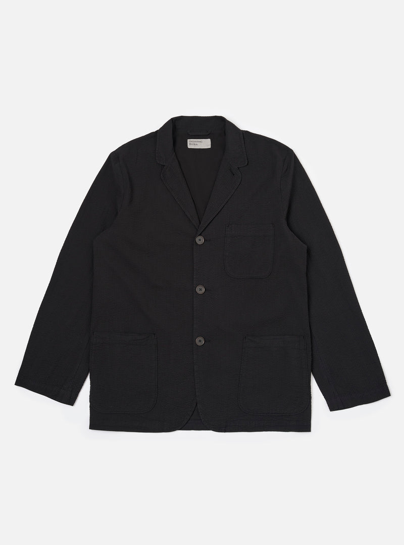 Black Merida Seersucker Three Button Jacket