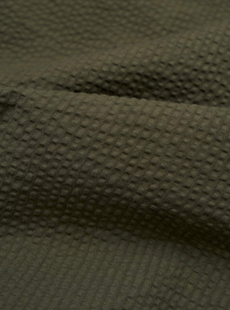 Olive Merida Seersucker Three Button Jacket