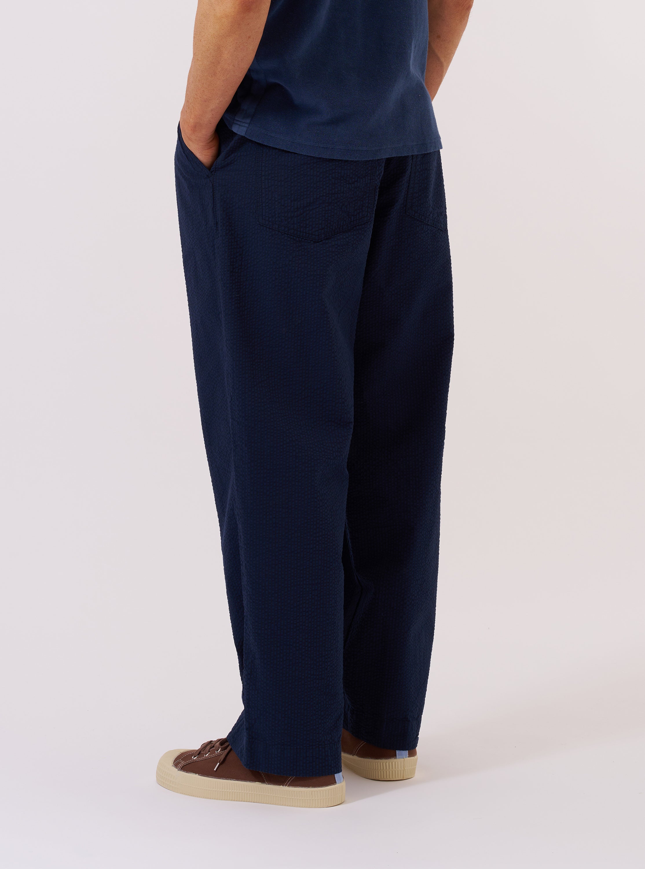 Men's Navy Seersucker Striped Duke Wide Leg Pant – Universal Works