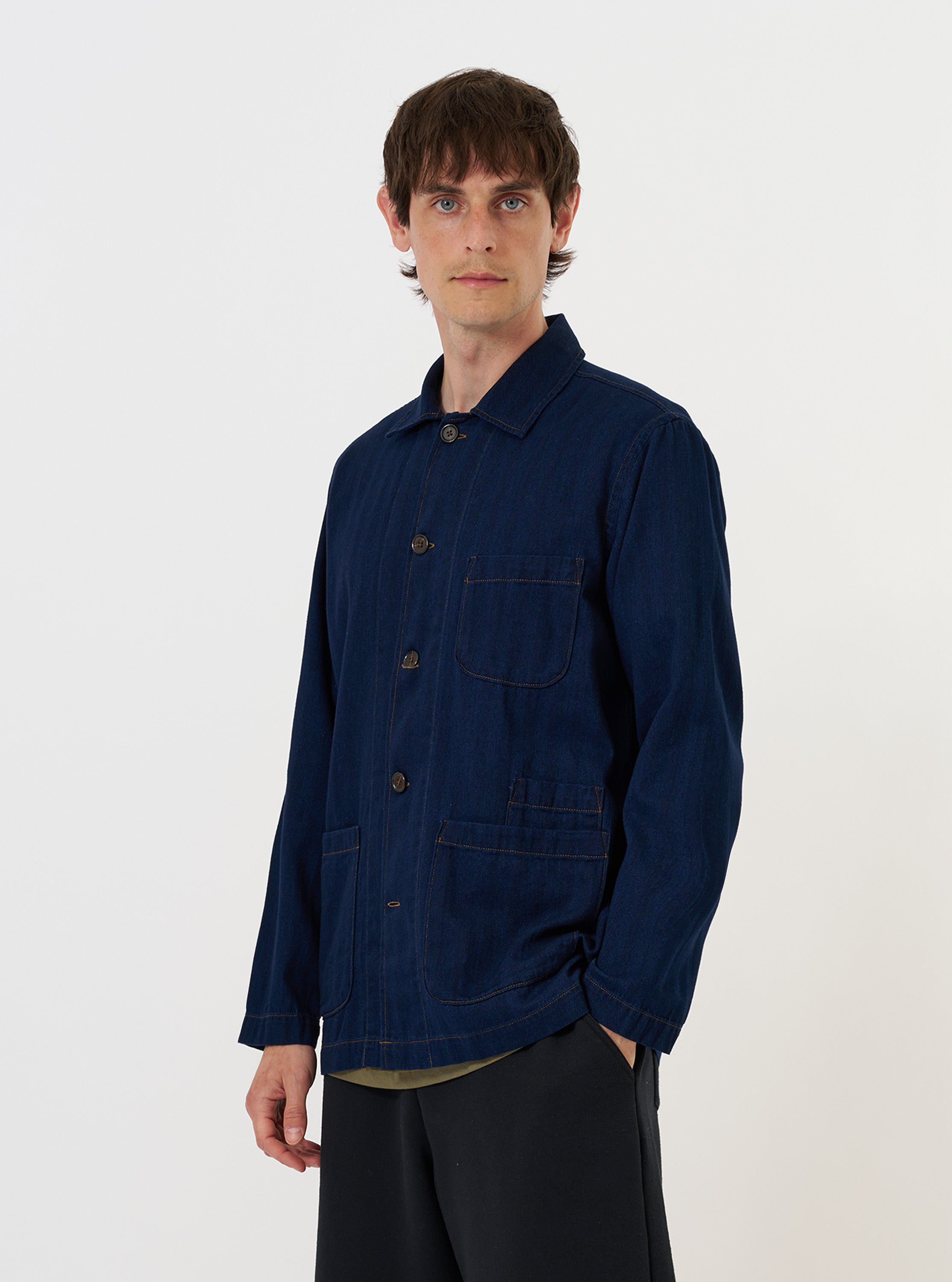 Men's Indigo Recycled Herringbone Bakers Overshirt – Universal Works