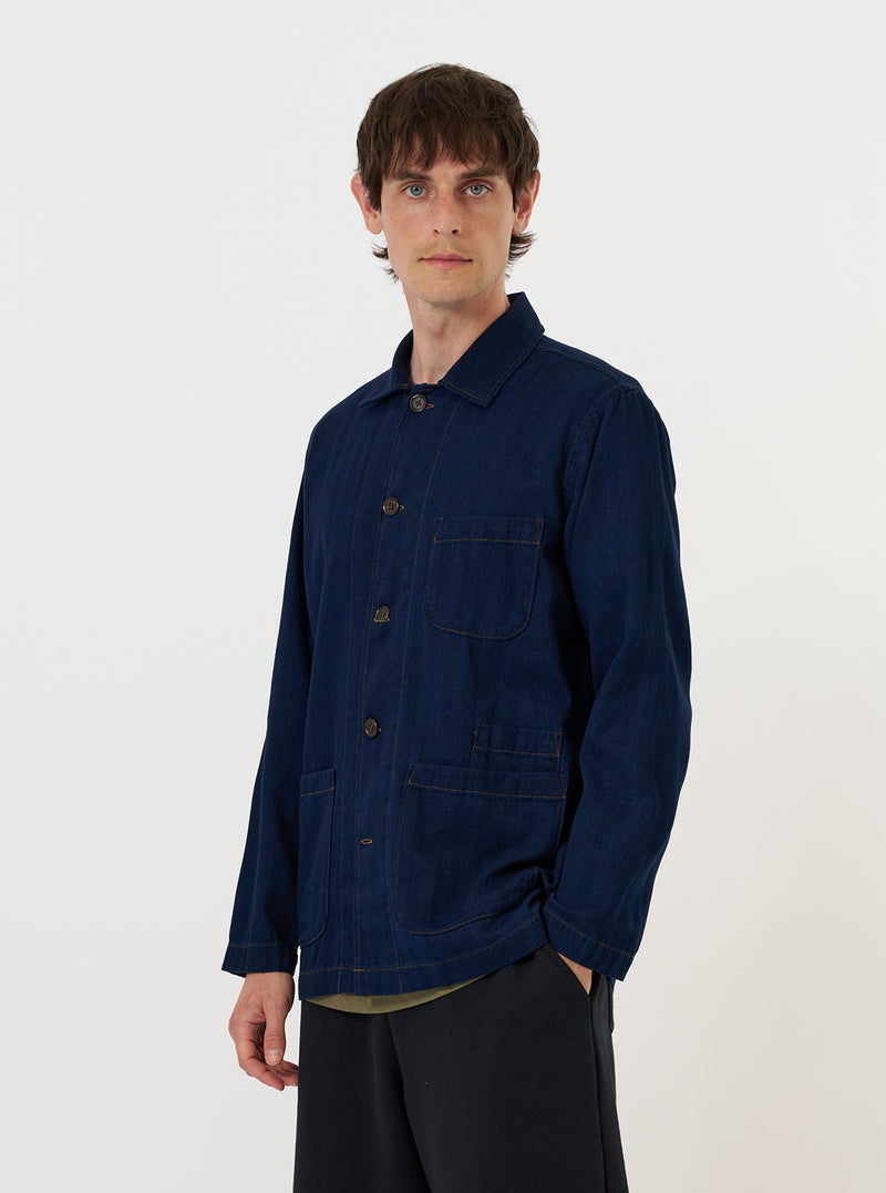 Indigo Recycled Herringbone Bakers Overshirt