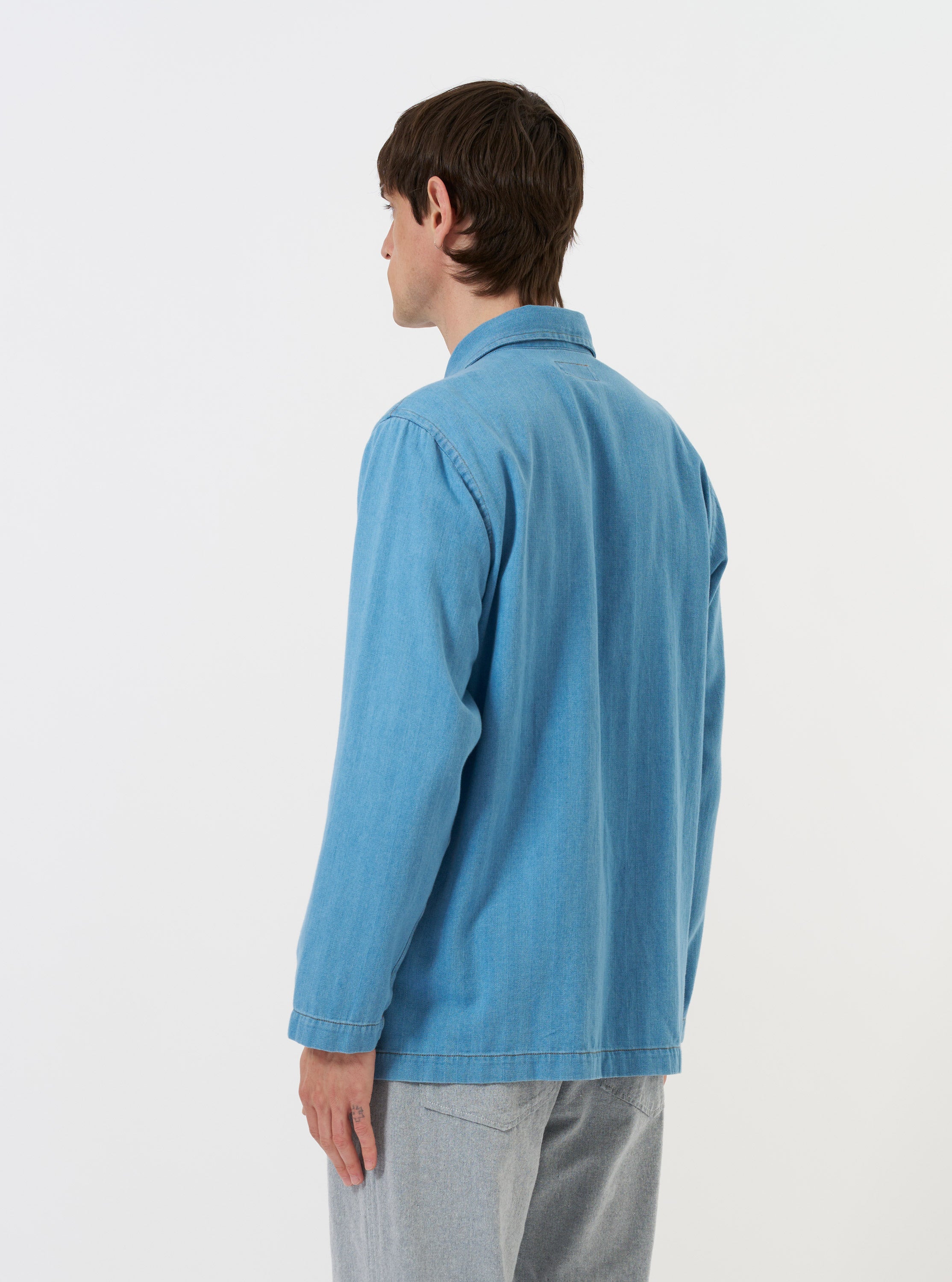 Men's Washed Indigo Recycled Herringbone Bakers Overshirt