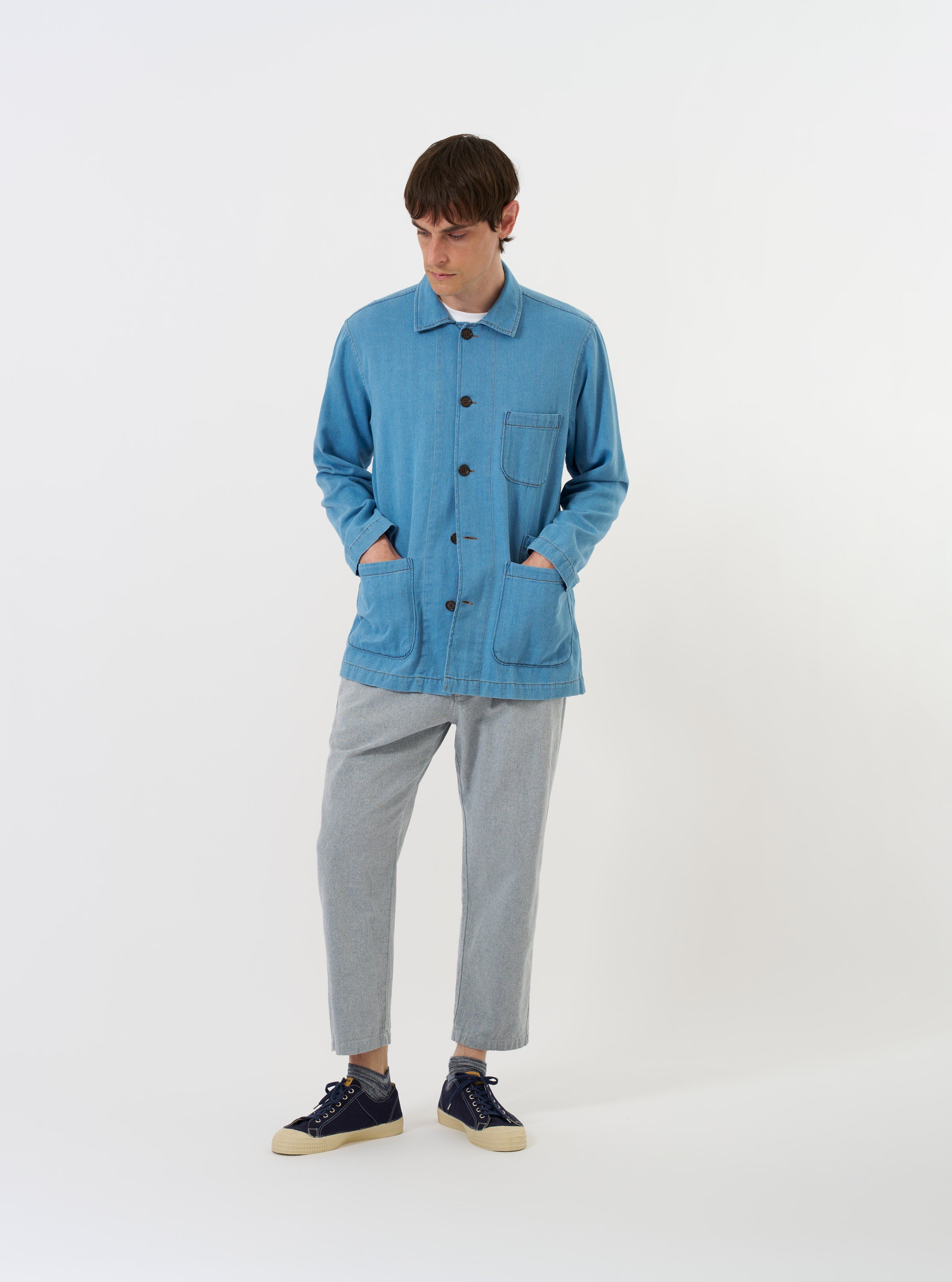 Men's Washed Indigo Recycled Herringbone Bakers Overshirt