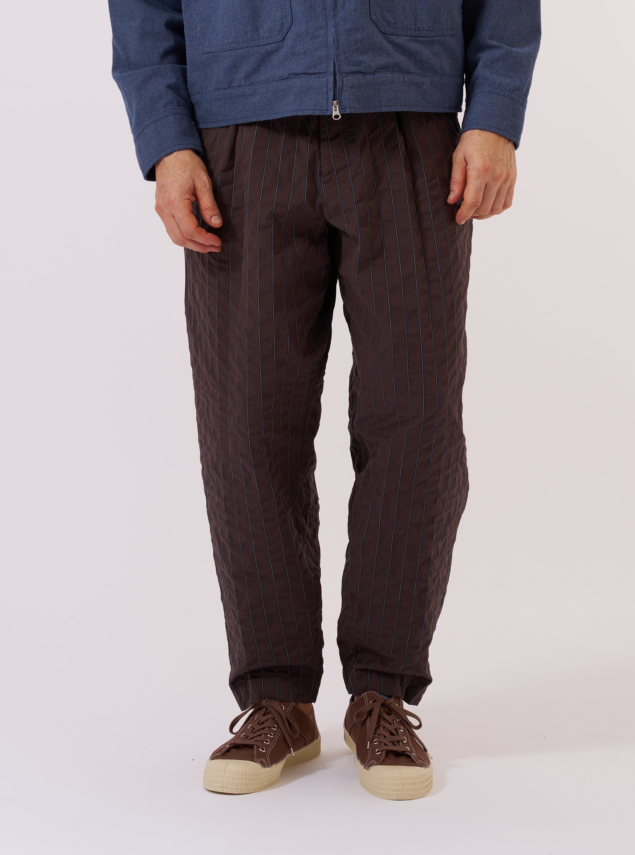 Men's Brown Seersucker Striped Pleated Track Pant – Universal Works