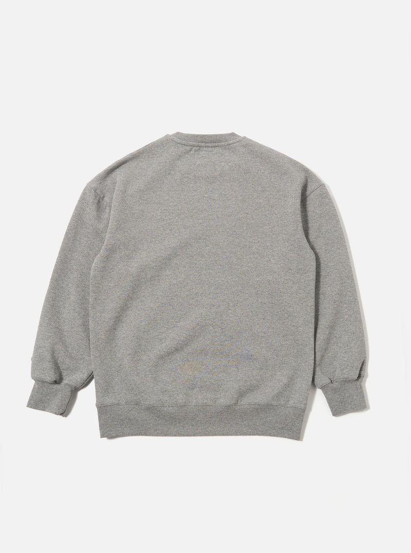 The Grey Marl Recycled Cotton Blend Jersey Loose Sweatshirt is shown from the back as a flat lay against a plain white background. The image highlights the sweatshirt's relaxed, oversized fit, dropped shoulders, and the textured grey marl finish of the recycled cotton blend fabric. Ribbed detailing is visible at the collar, cuffs, and hem.