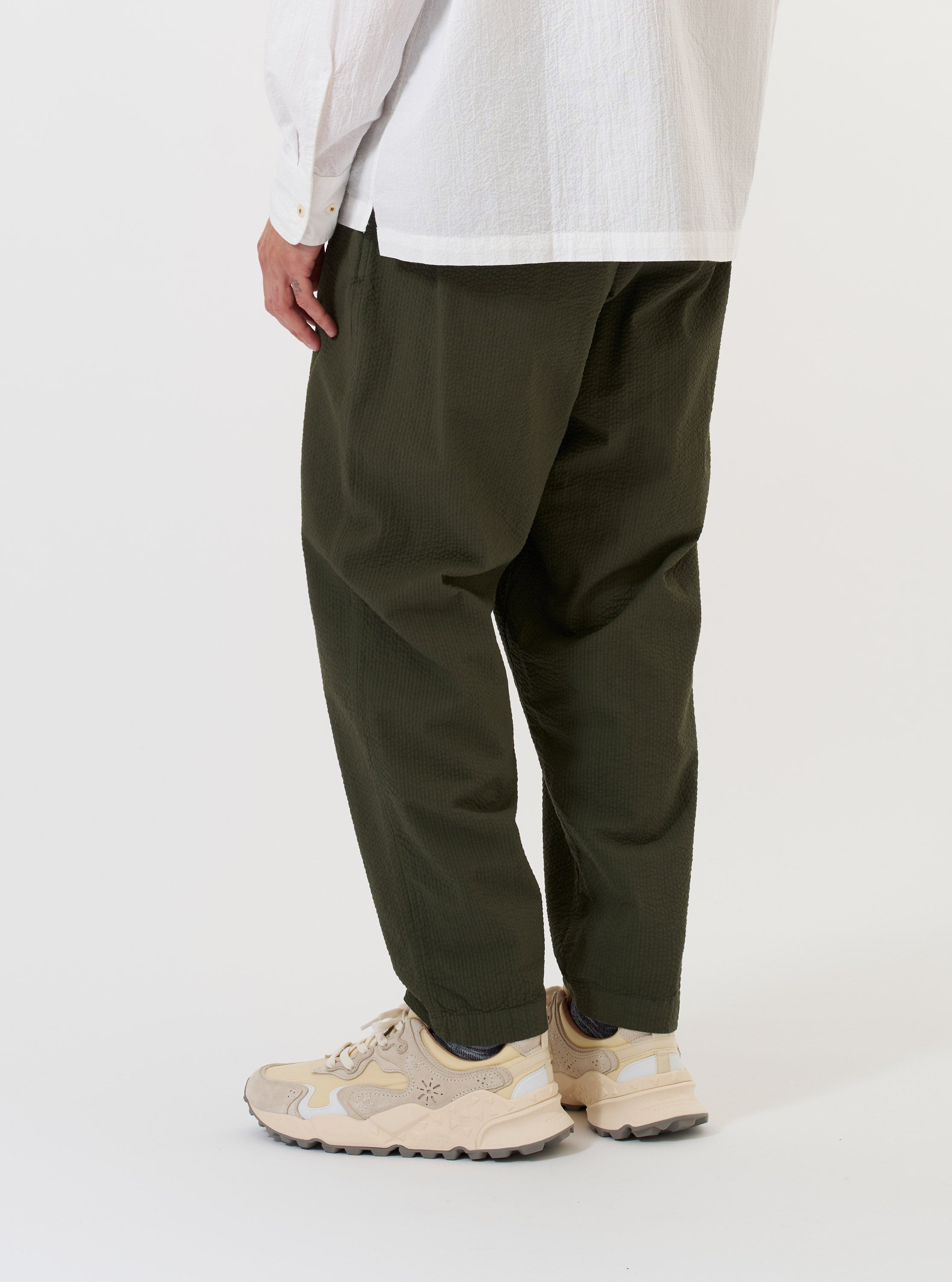 Men's Green Seersucker Pleated Track Pant – Universal Works