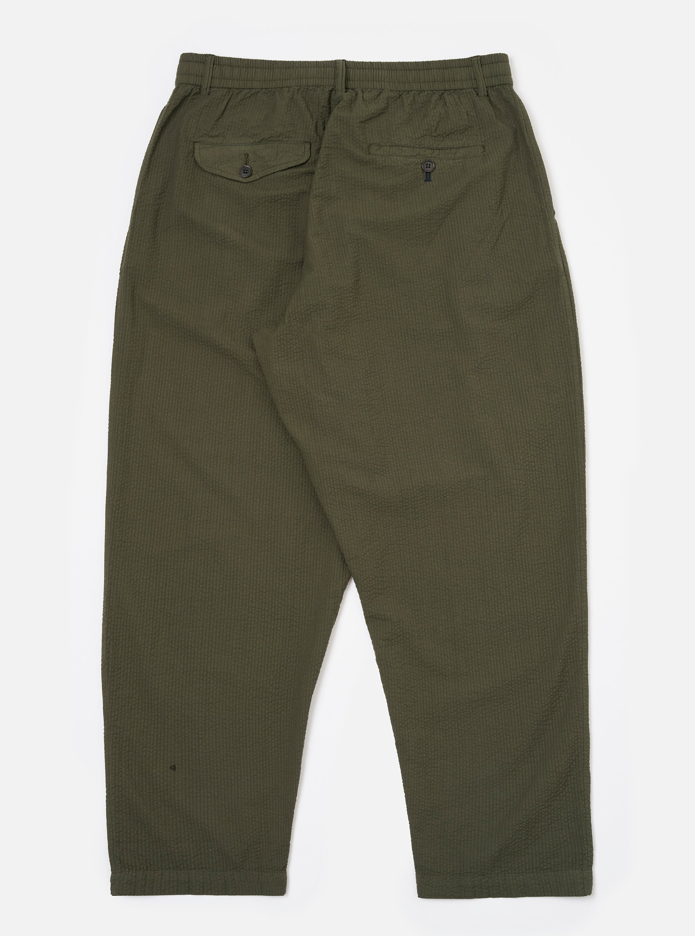 Men's Olive Merida Seersucker Pleated Track Pant – Universal Works Men's Olive Merida Seersucker Pleated Track Pant – Universal Works