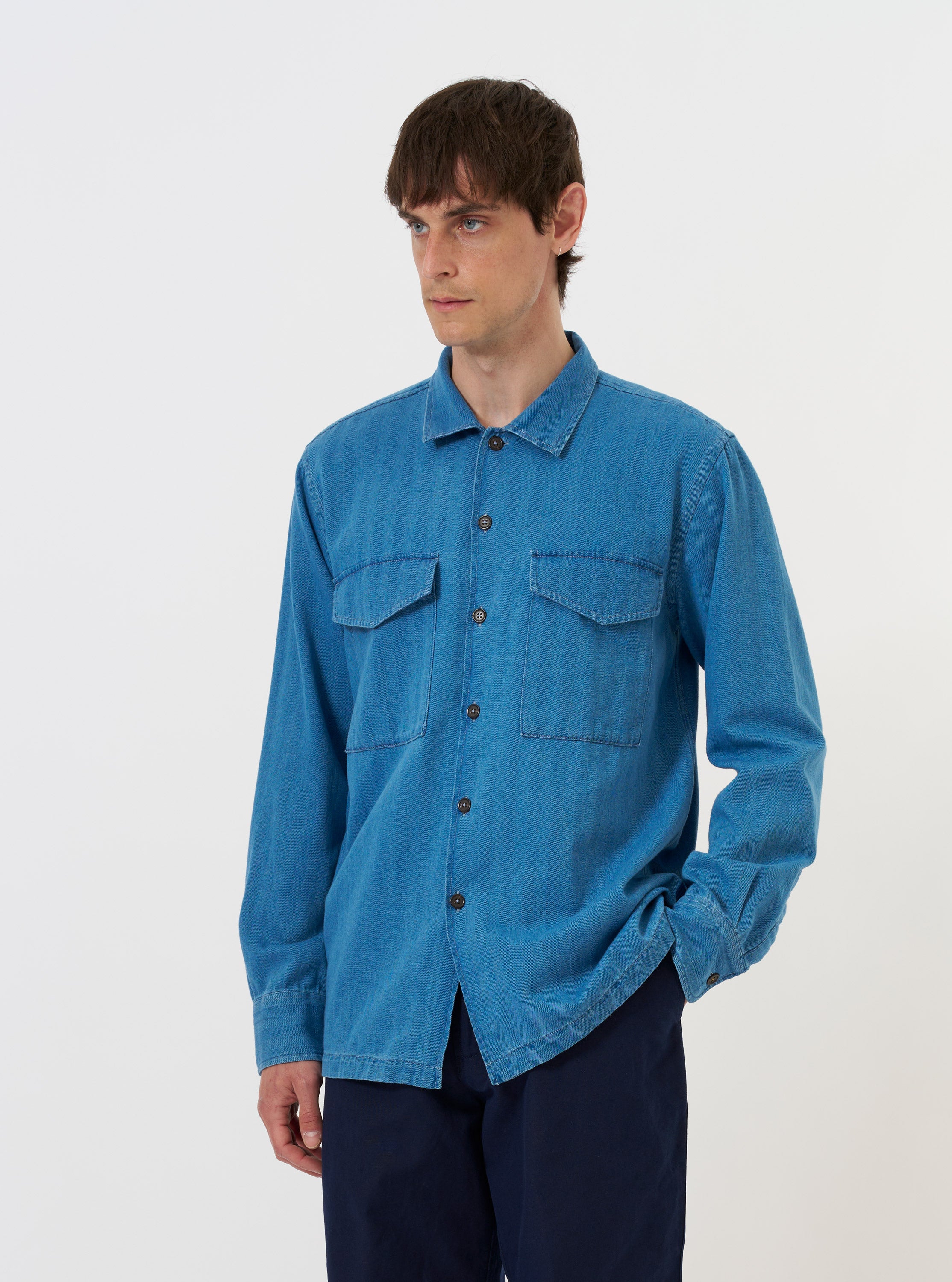 Ance Studious ALL_BLUES バングル　0707 Men's Washed Indigo Recycled Herringbone Attendant Shirt