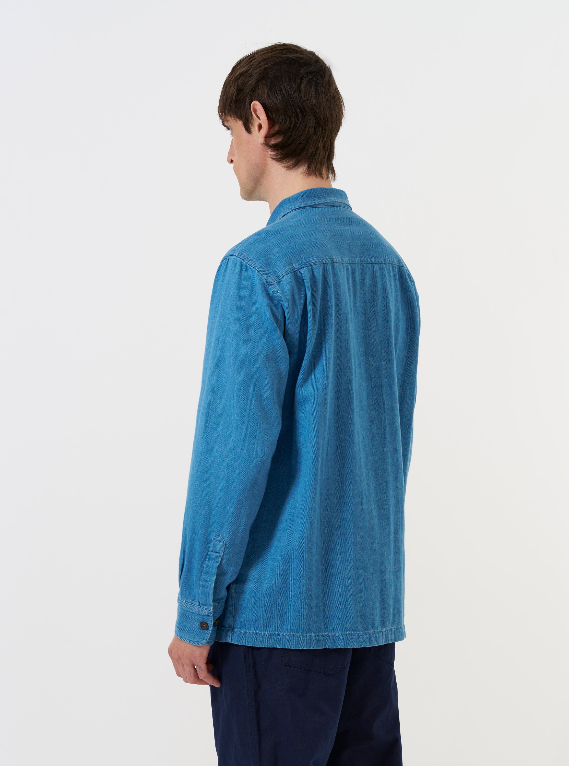 Men's Washed Indigo Recycled Herringbone Attendant Shirt