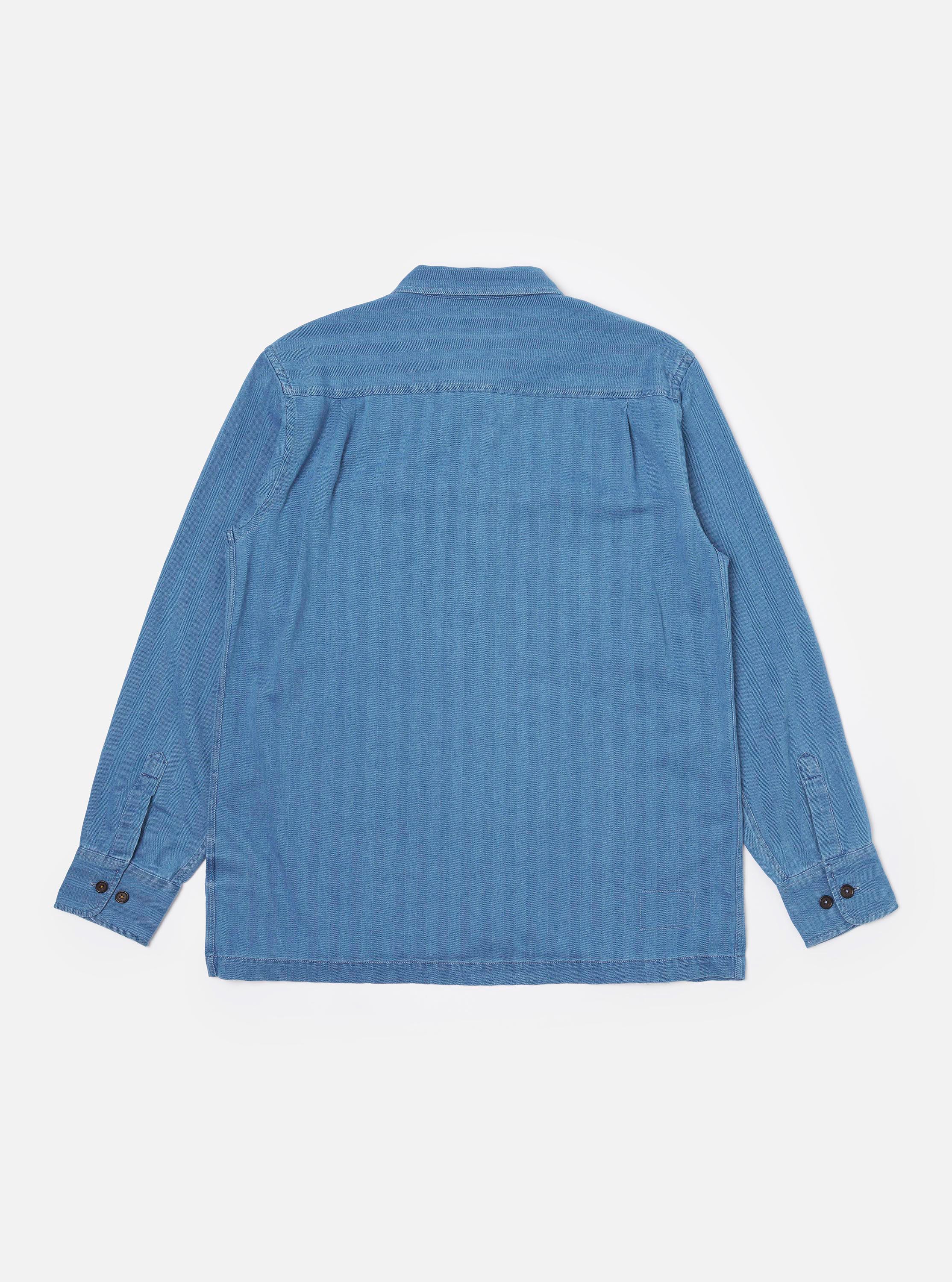 Men's Washed Indigo Recycled Herringbone Attendant Shirt