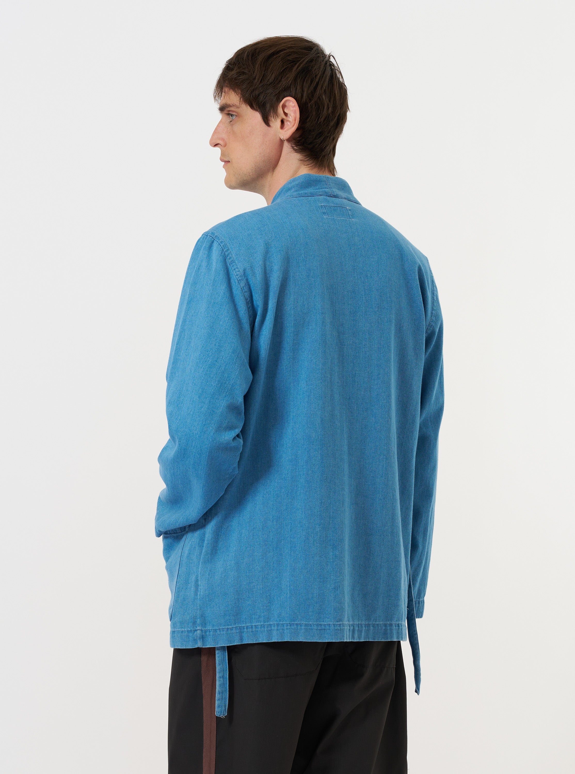 Men's Washed Indigo Recycled Herringbone Kyoto Kimono Work Jacket