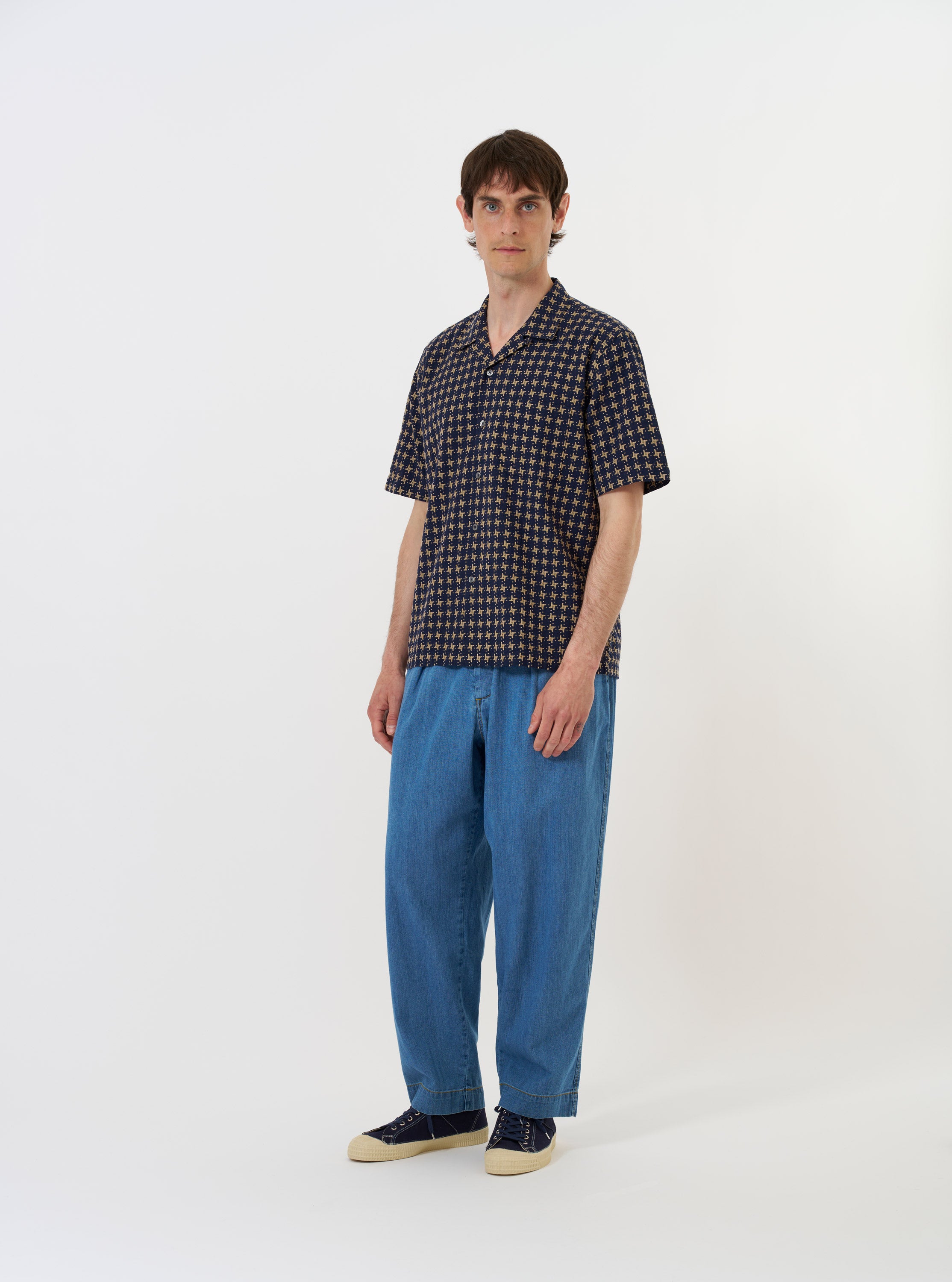 【deres】6way sleeve shirt Men's Navy/Sand Rhodes 8 Cotton Road Shirt – Universal Works