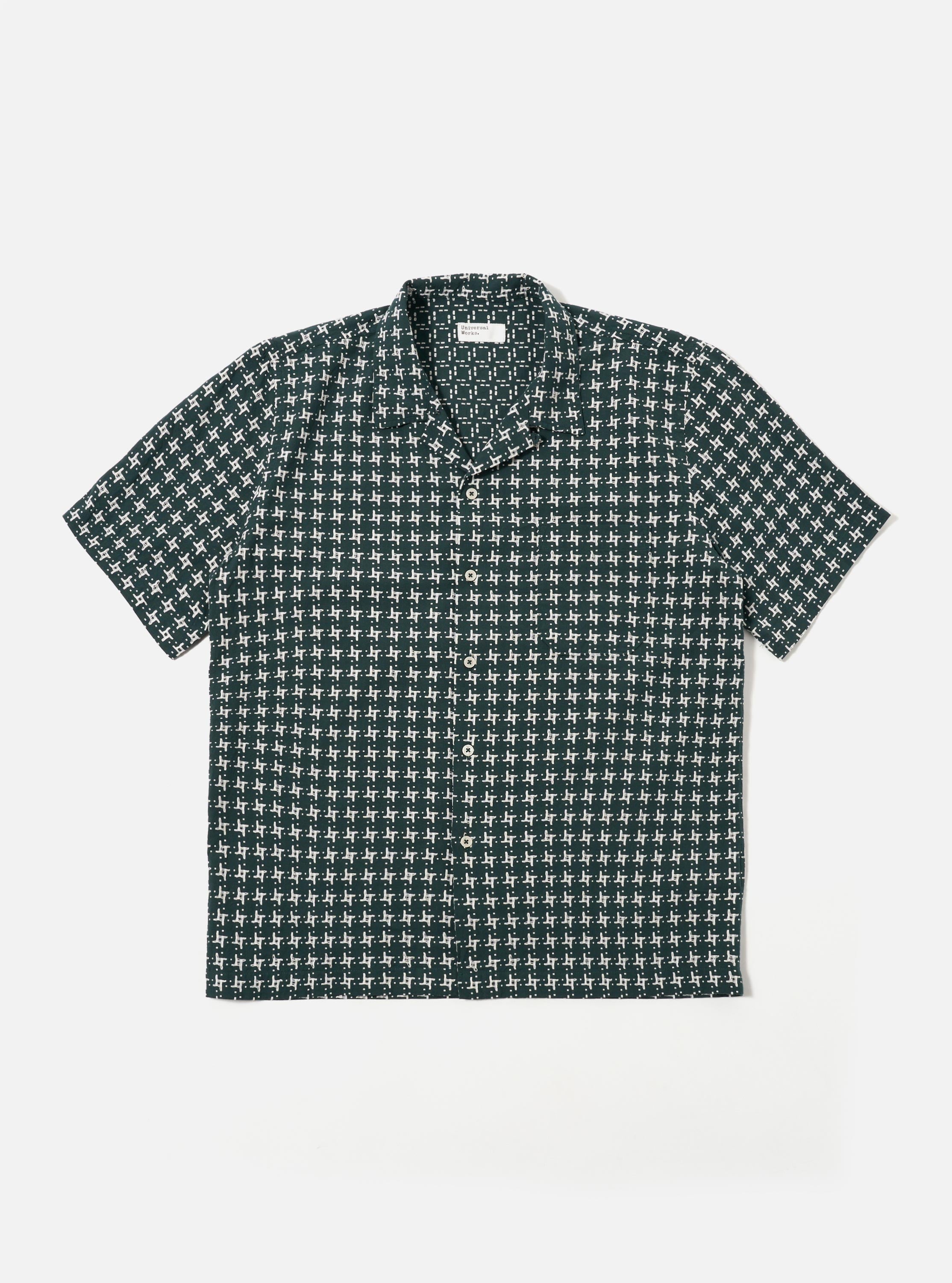 Men's Green/White Rhodes 8 Cotton Road Camp Collar Shirt