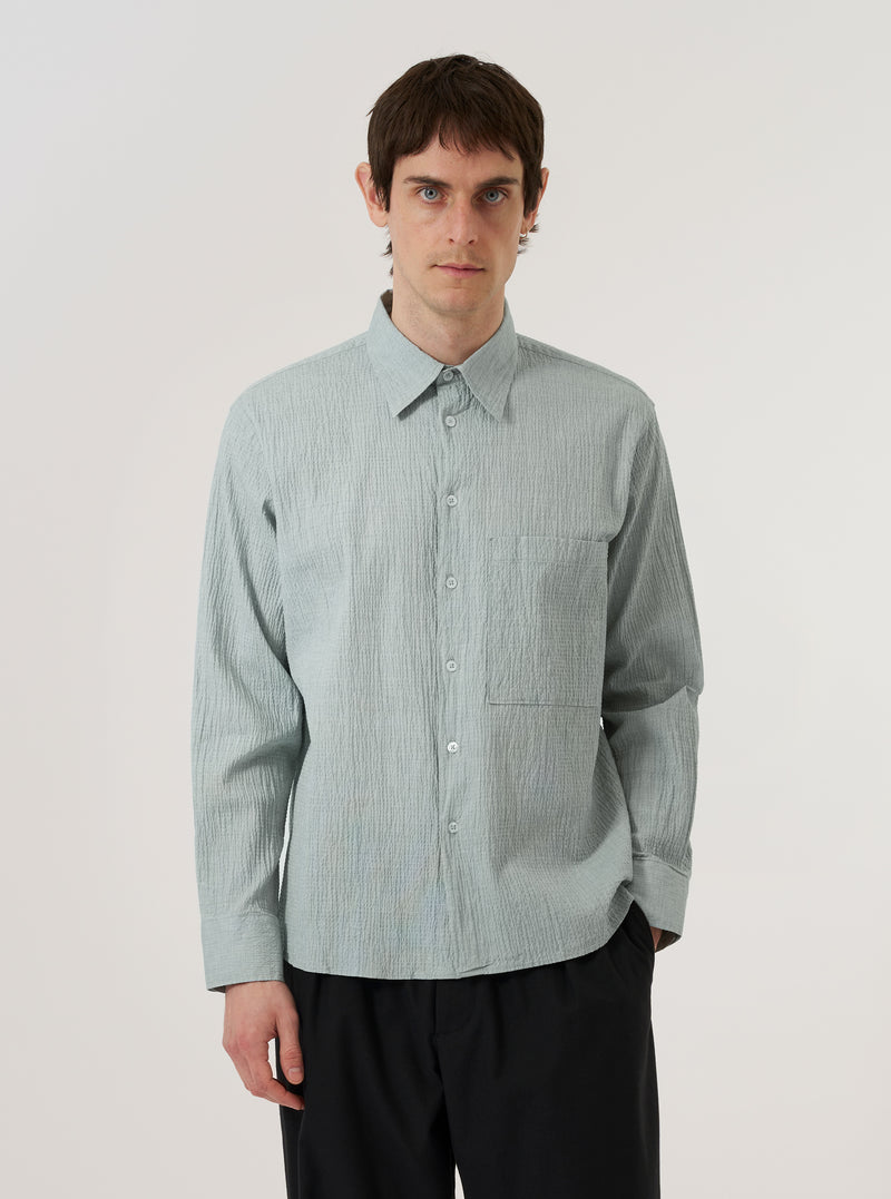 Green Seersucker Square Pocket Shirt