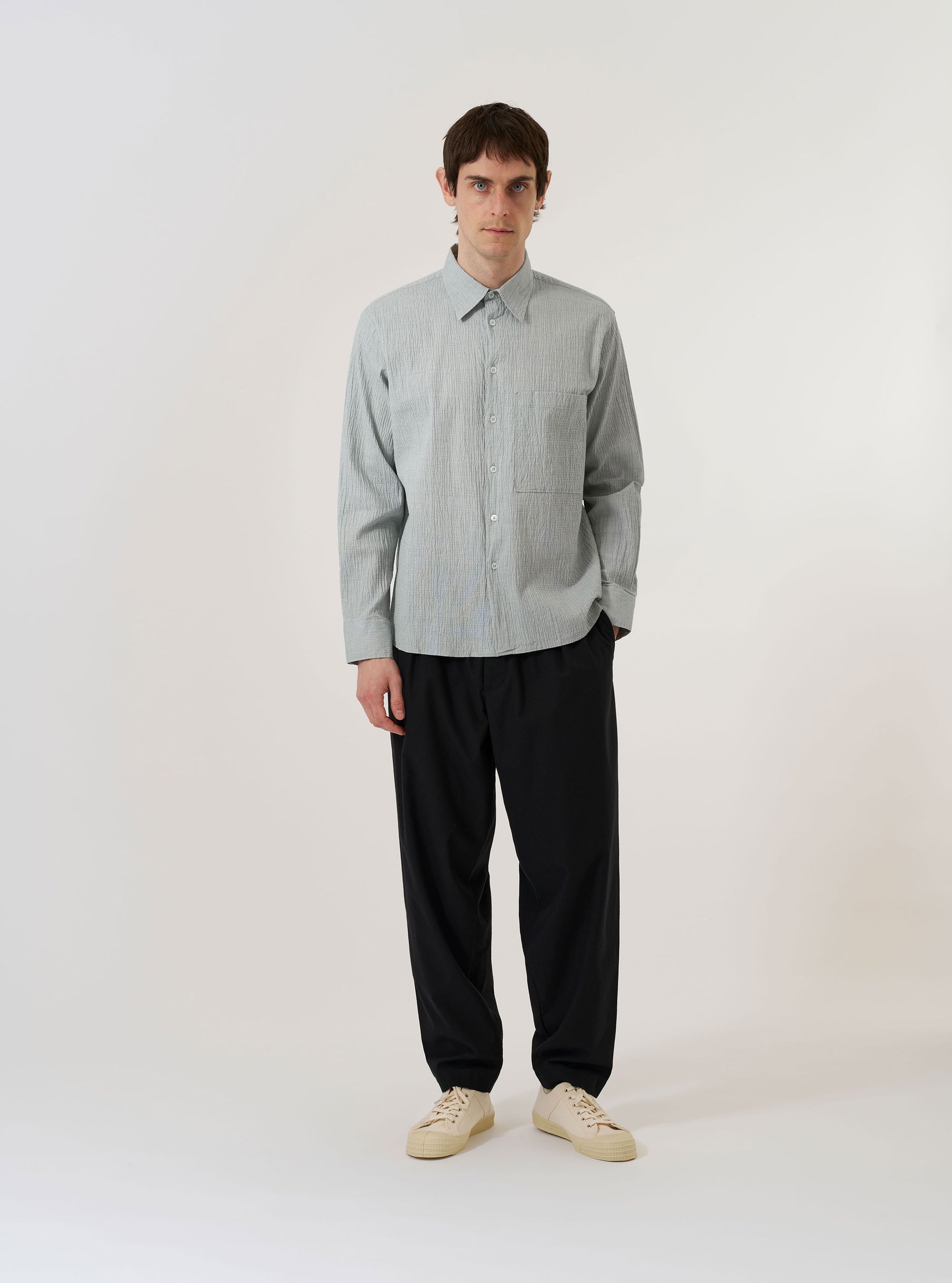 Men's Green Seersucker Square Pocket Shirt