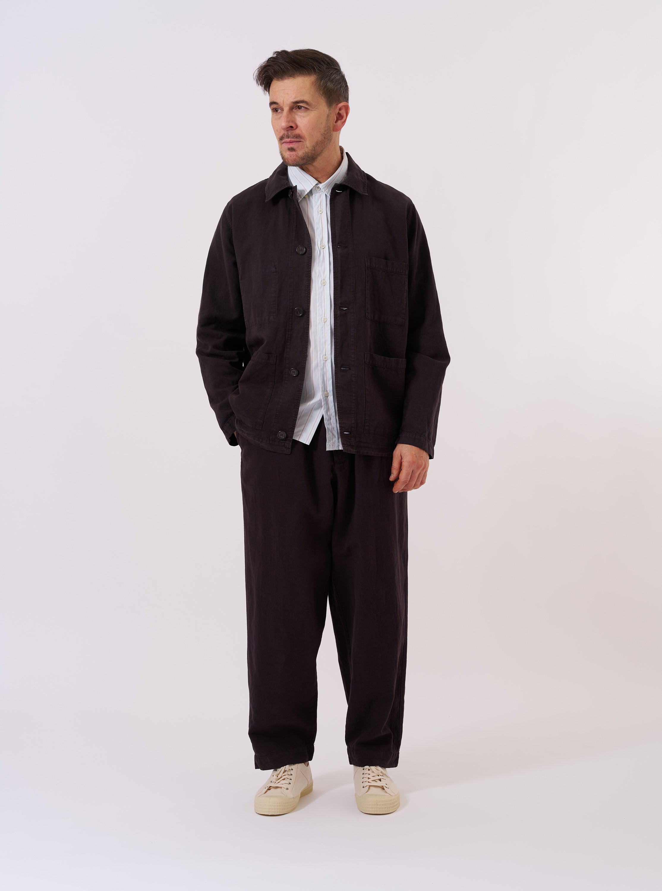 Men's Licorice Lyo Linen Mix Coverall Jacket – Universal Works Men's Licorice Lyo Linen Mix Coverall Jacket – Universal Works
