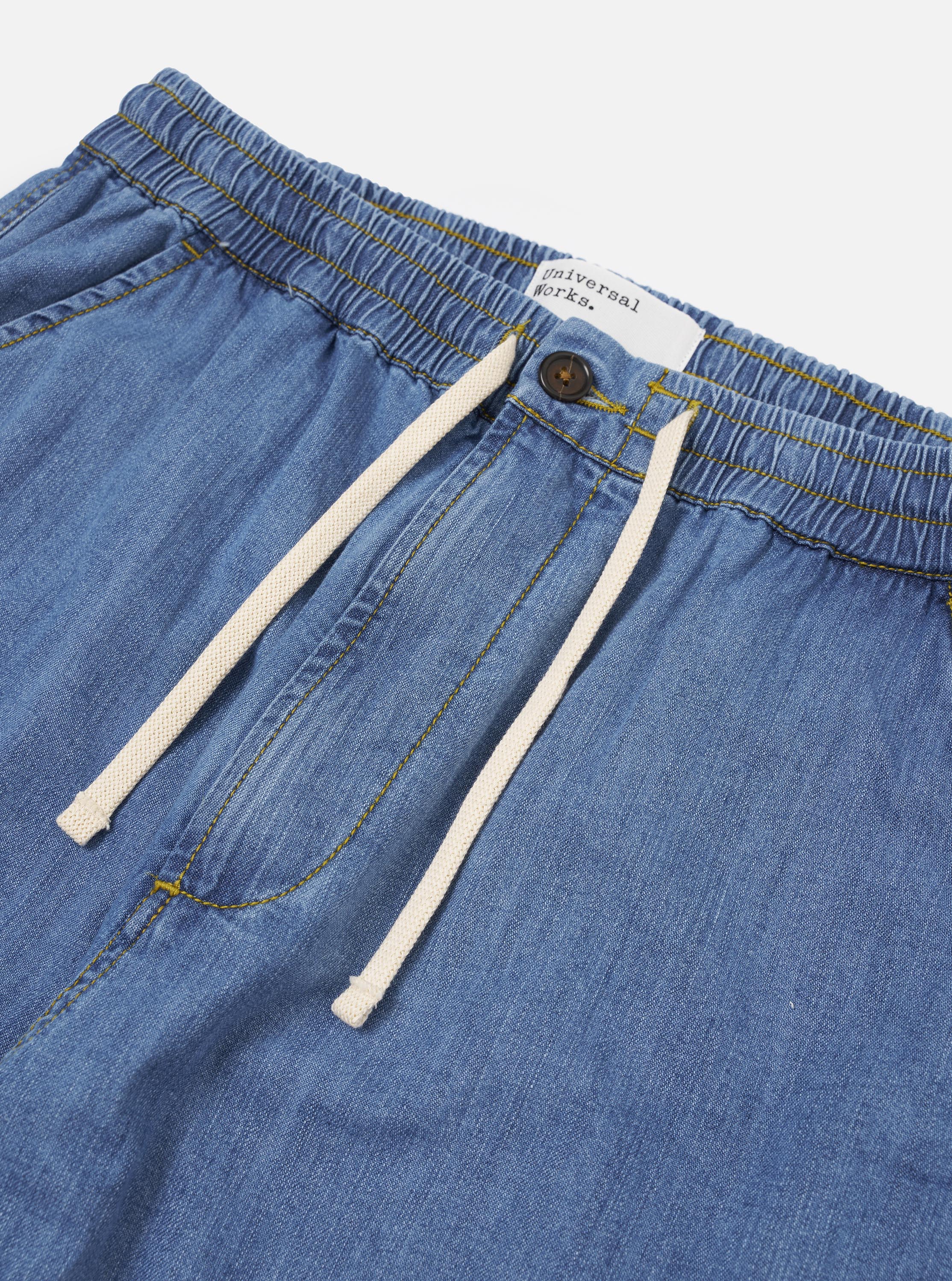 Men's Washed Indigo 8oz Slub Denim Hi Water Cropped Leg Trouser
