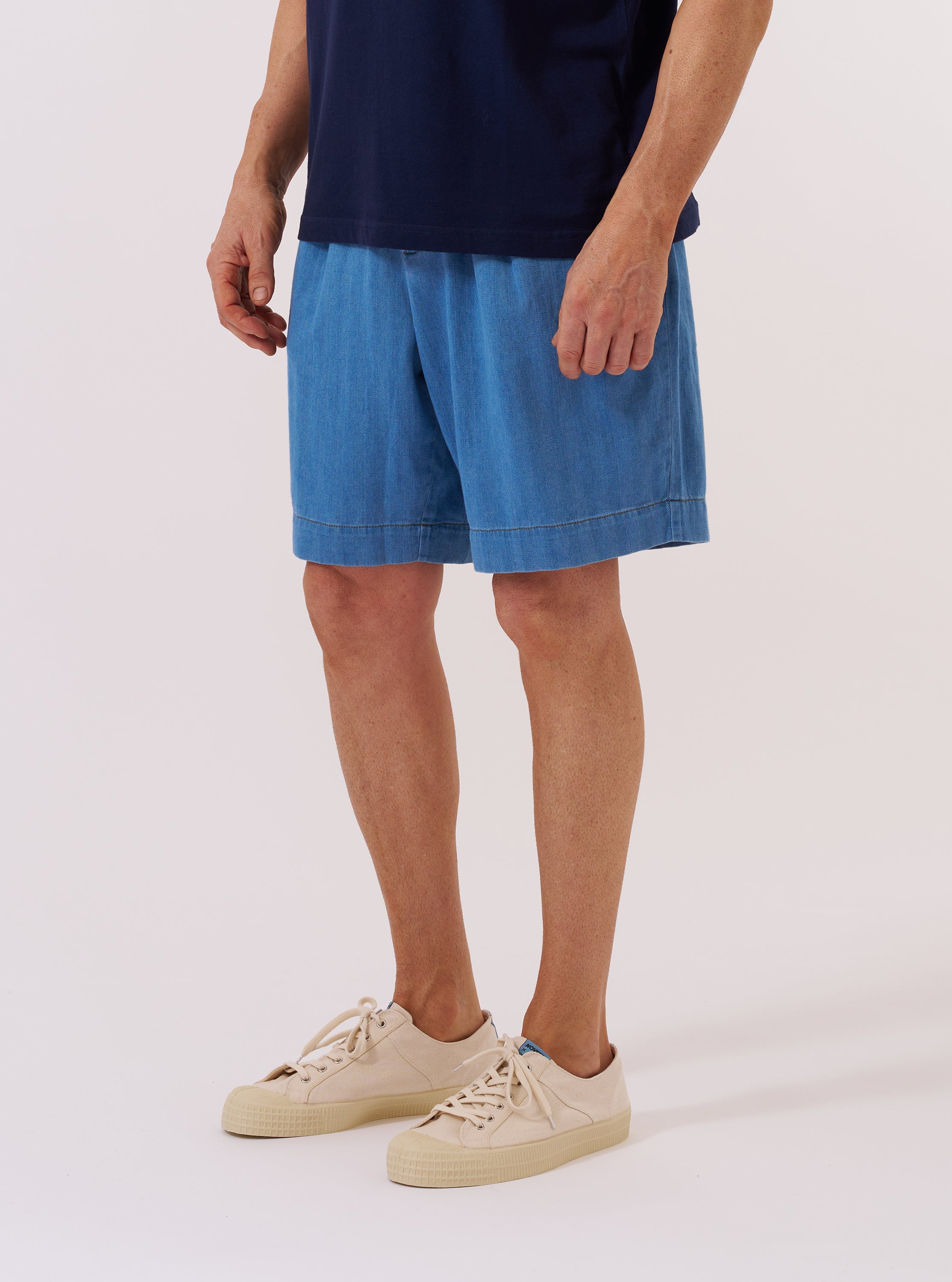 パンツ sooty herringbone I denim shorts Men's Washed Indigo Recycled Herringbone Pleated Track Short