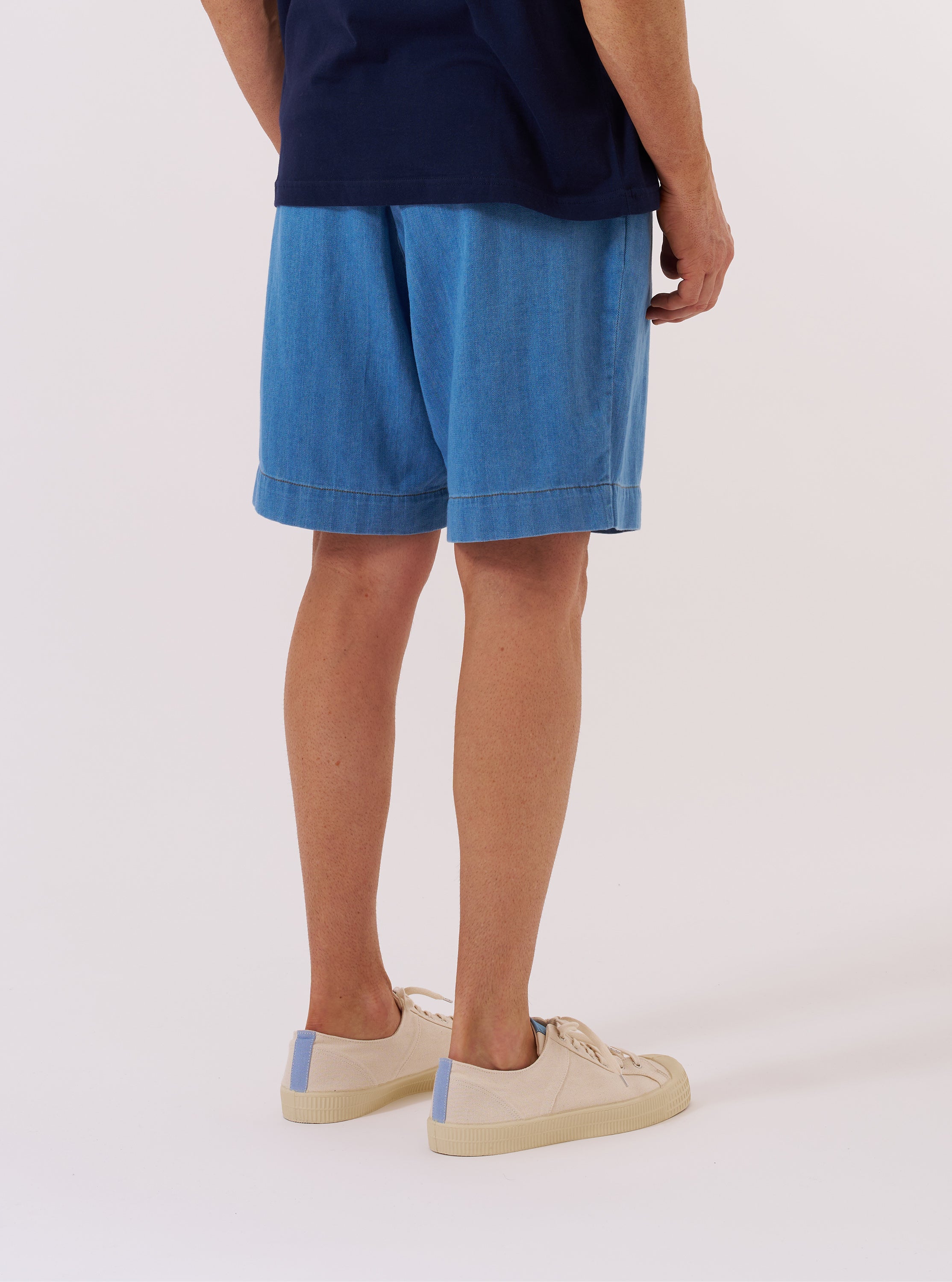 Men's Washed Indigo Recycled Herringbone Pleated Track Short