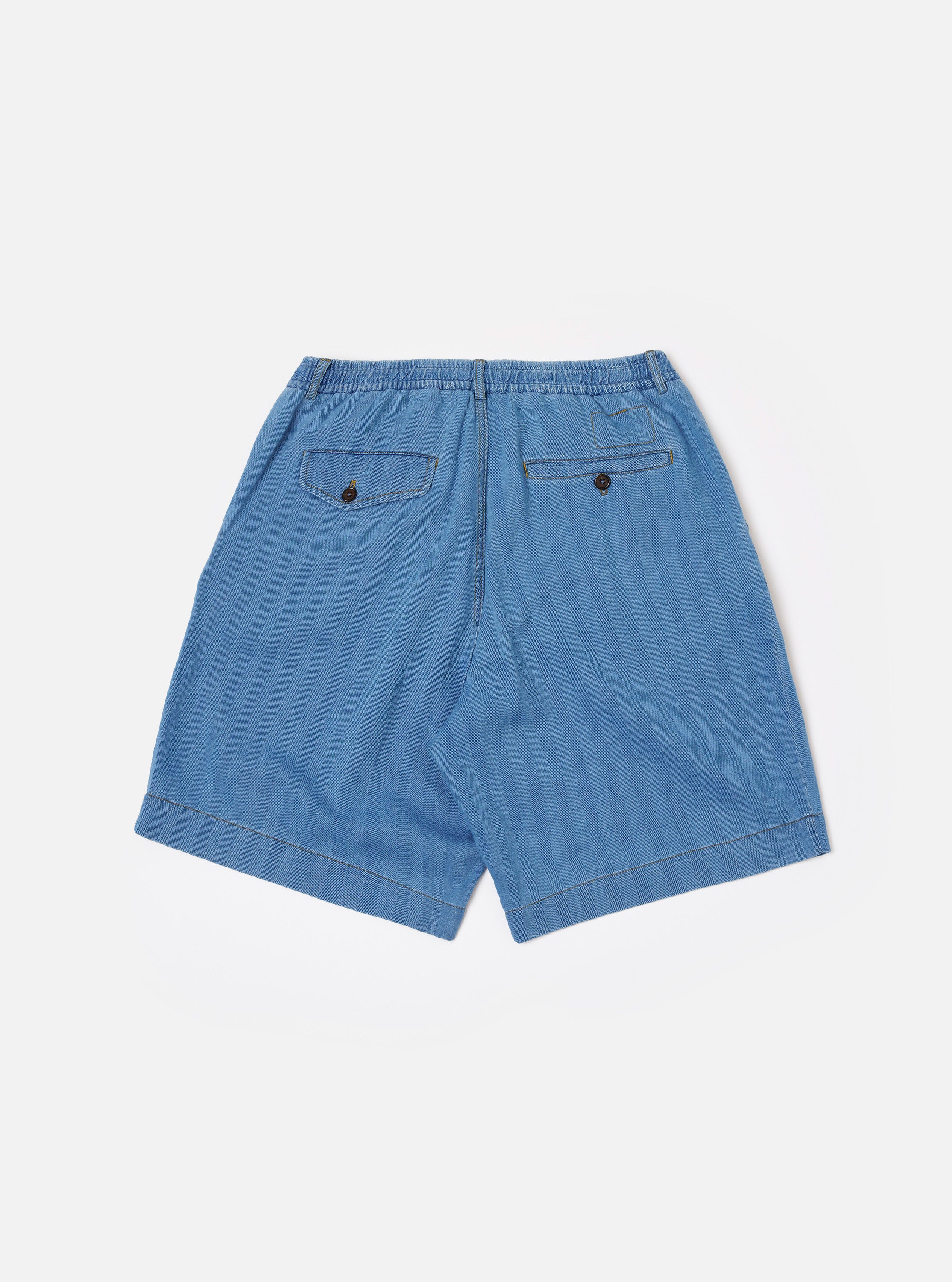 Men's Washed Indigo Recycled Herringbone Pleated Track Short