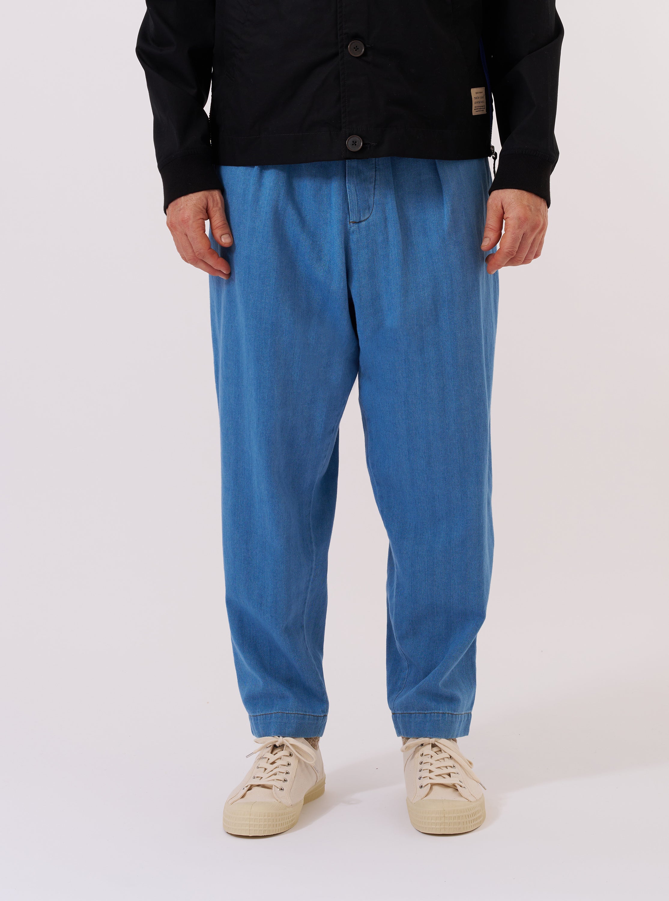 Men's Washed Indigo Recycled Herringbone Pleated Track Pant