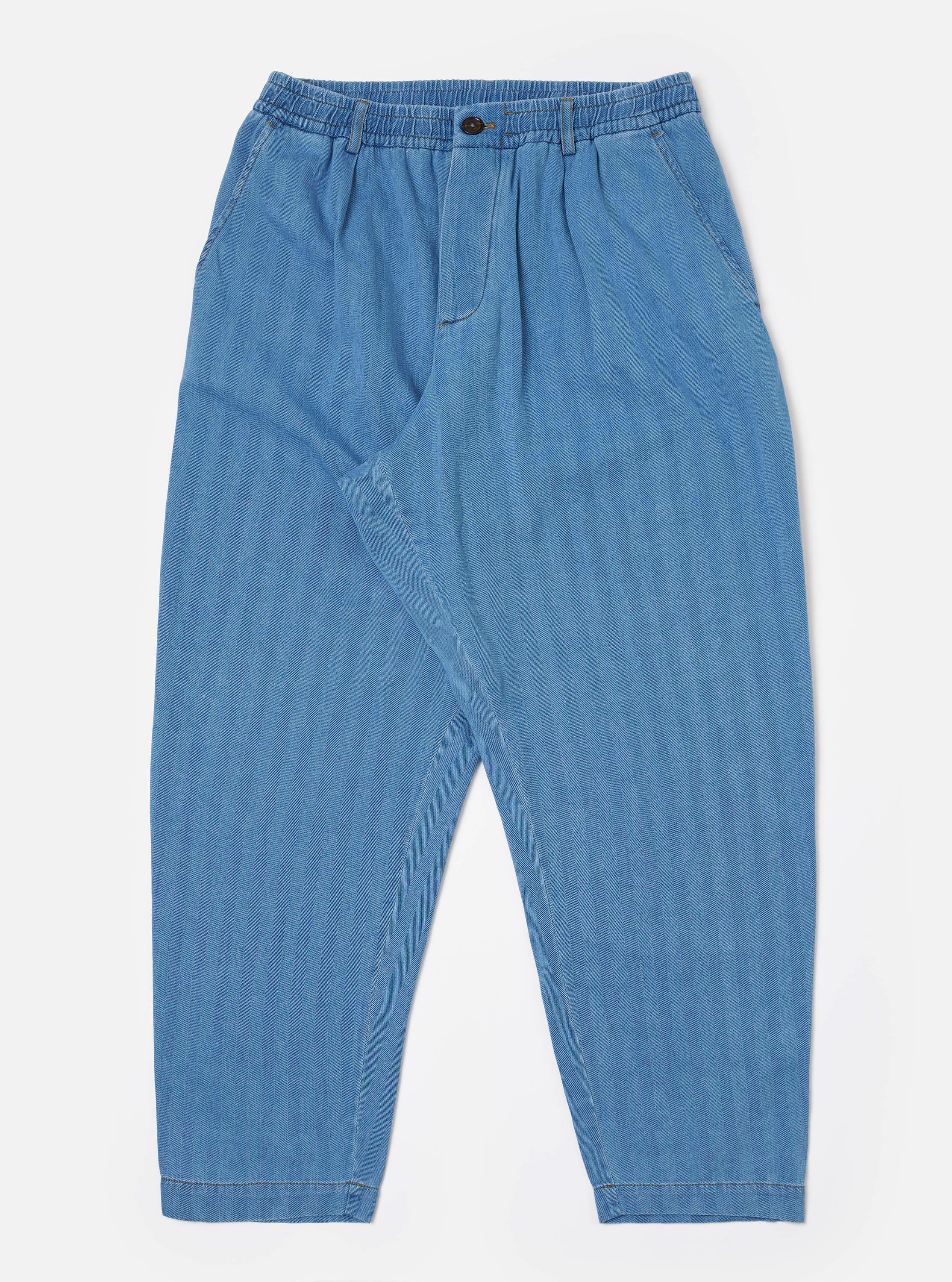 Men's Washed Indigo Recycled Herringbone Pleated Track Pant