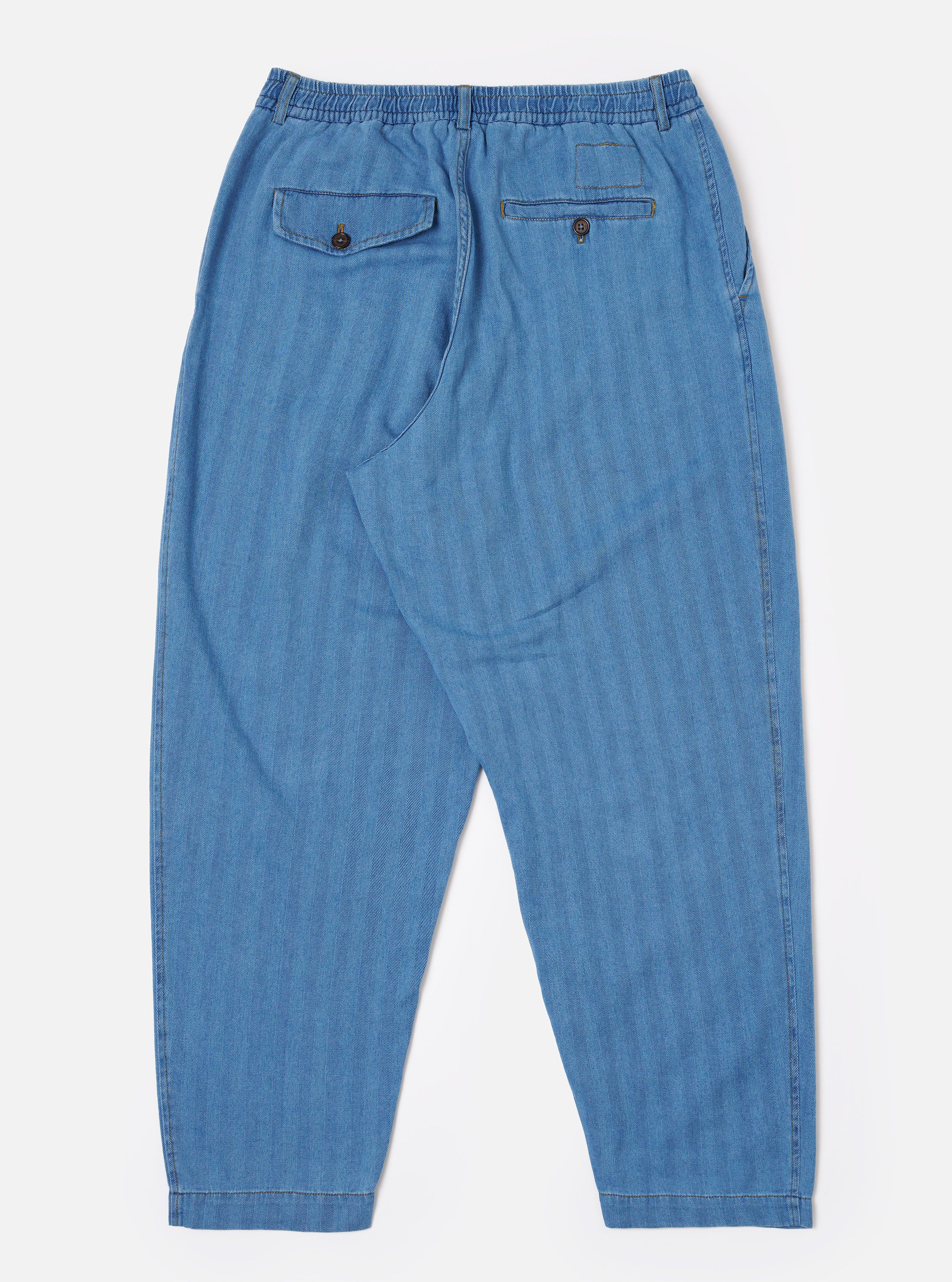 Men's Washed Indigo Recycled Herringbone Pleated Track Pant