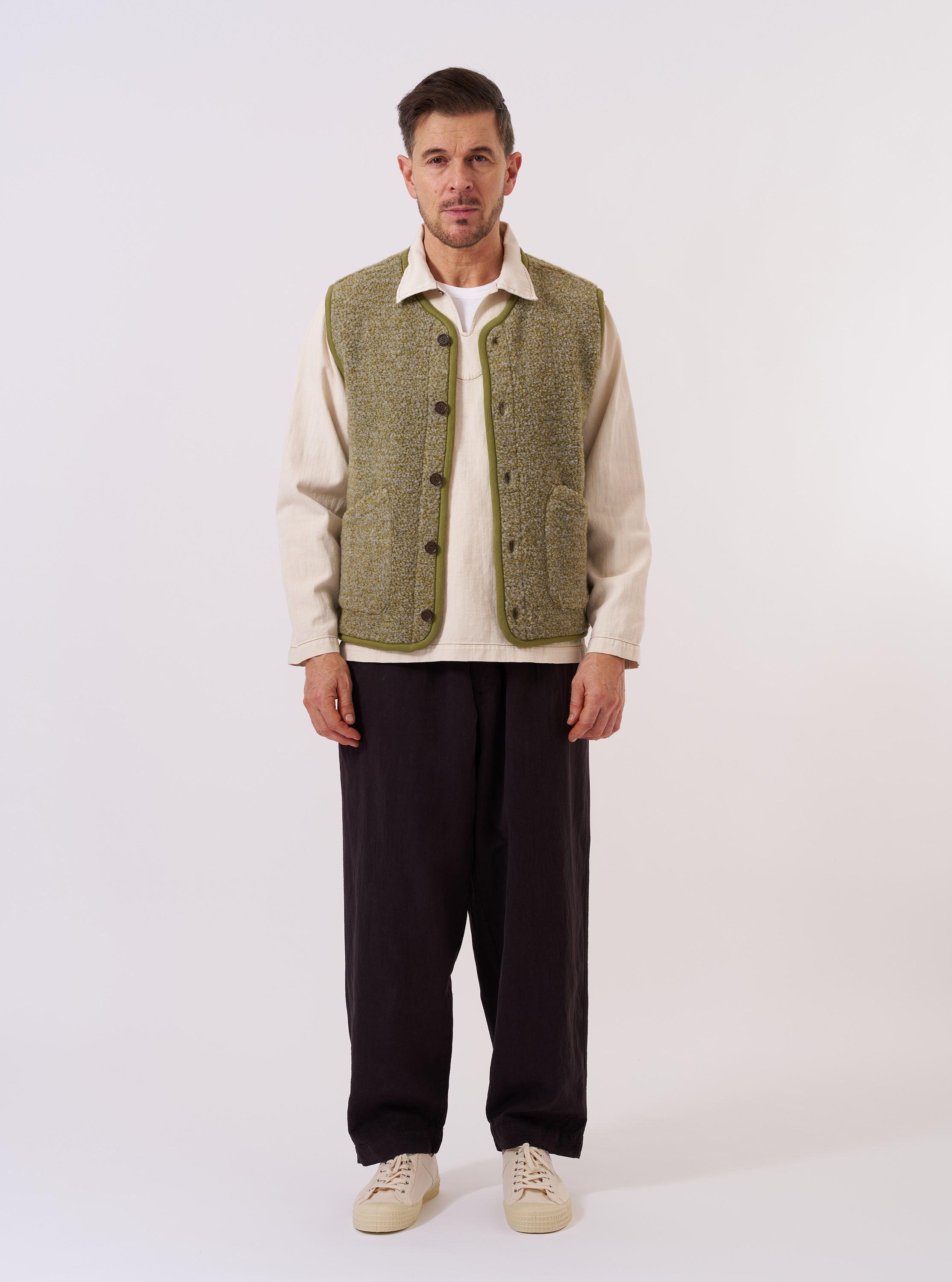Men's Light Olive Alvar Fleece Lancaster Gilet – Universal Works
