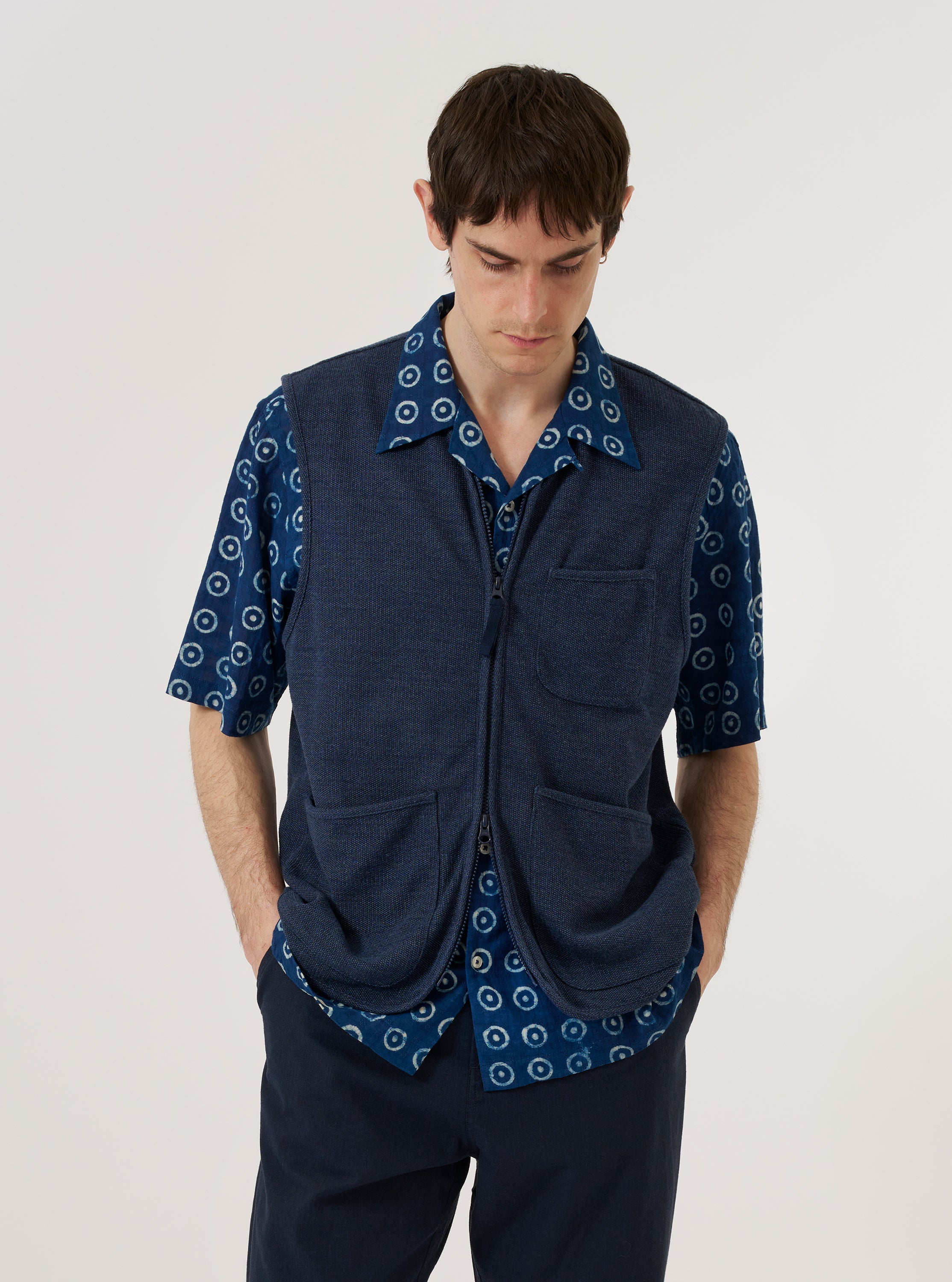 Zip Half Water-Resistant II Tiebreaker Men's GILETジレベストネイビーⅣ RIB CRAZY 1piu1uguale3 Pullover Vest Wind トップス