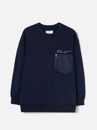 Walsh x Universal Works Navy Brushback Sweat Panelled Loose Sweatshirt