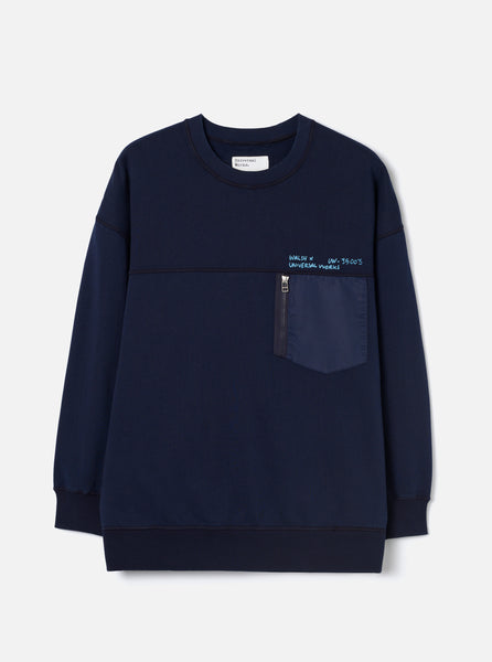 Men's Navy Brushback Sweat UWxW Panelled Loose Sweatshirt