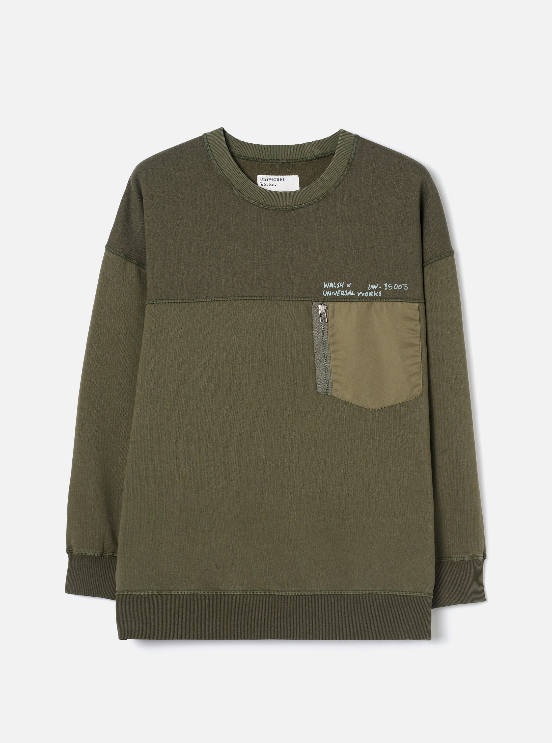 Men's Olive Brushback Sweat UWxW Panelled Loose Sweatshirt