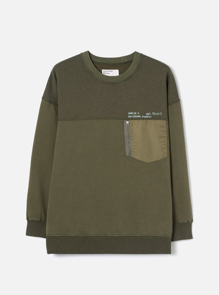 Men's Olive Brushback Sweat UWxW Panelled Loose Sweatshirt