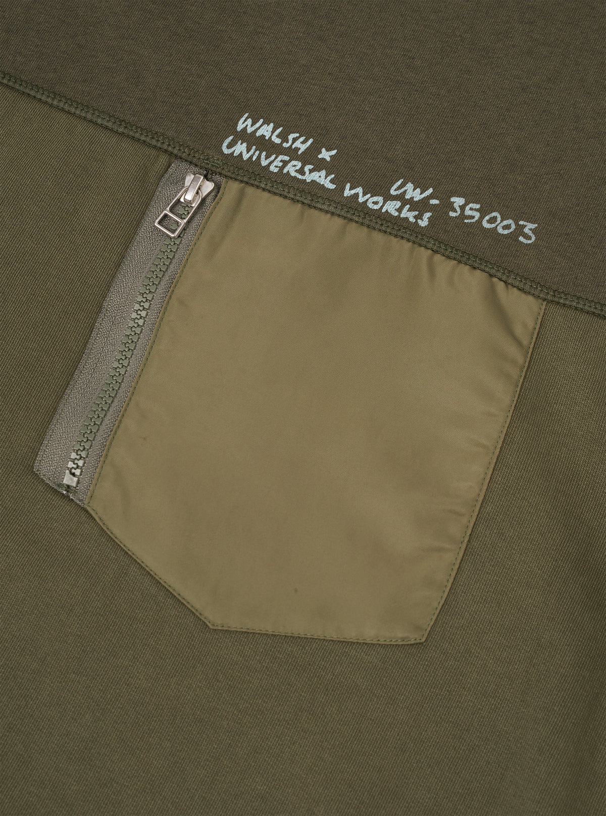 Walsh x Universal Works Olive Brushback Sweat Panelled Loose Sweatshirt