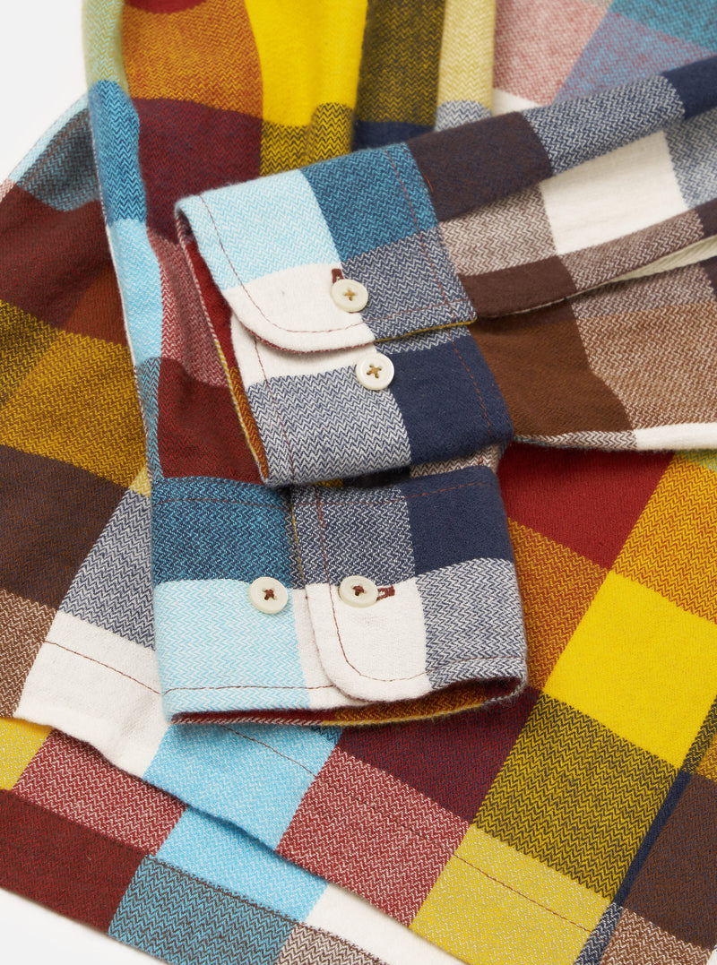 Back product view of the Multi Check Evans Check Lucky Shirt displayed on a plain white backdrop. The image focuses on the rear shoulder yoke, straight cut hem, and all-over multi-colored check pattern weave.