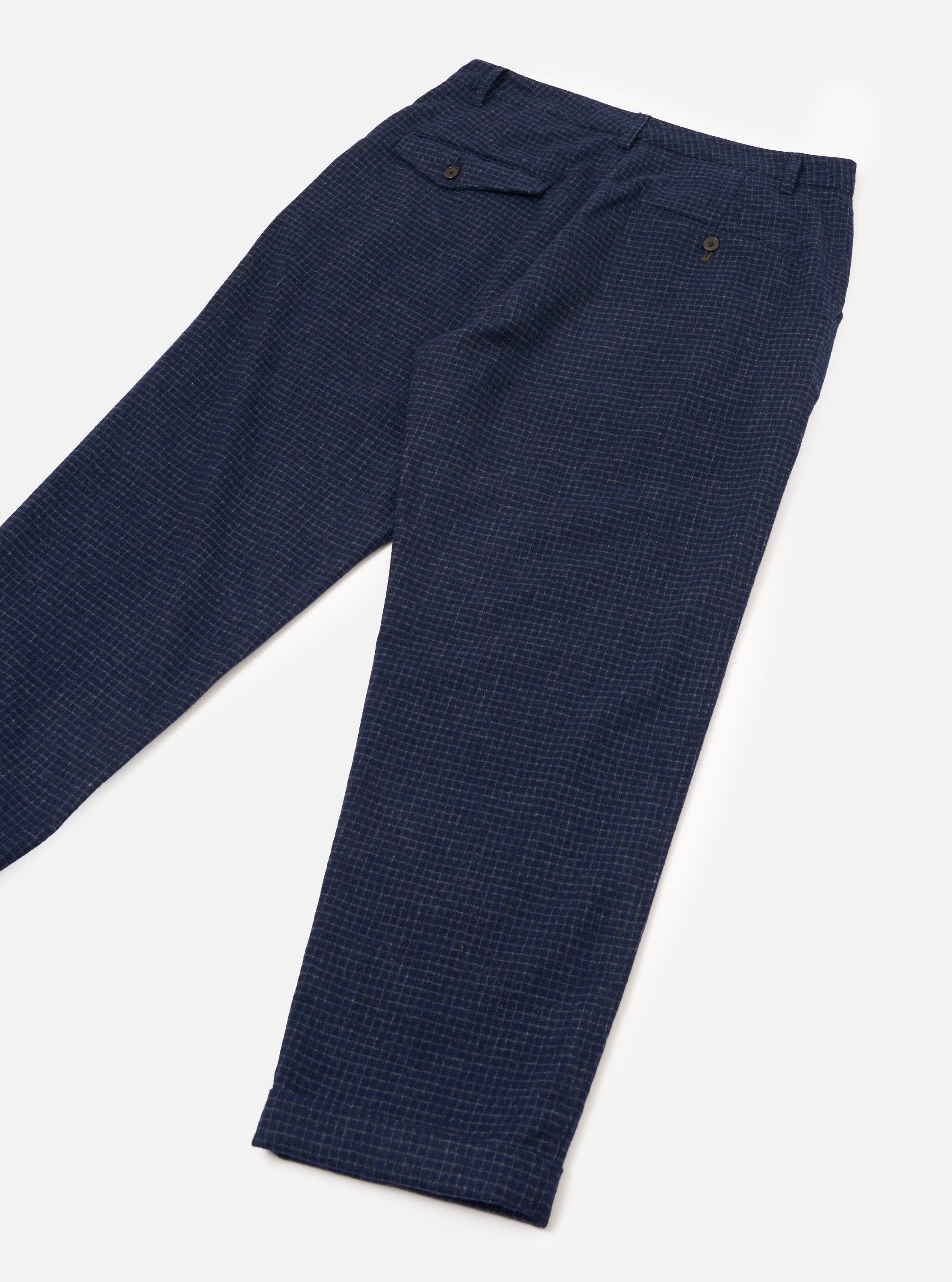 Men's Navy Check Bobby Wool Mix Super Chino – Universal Works
