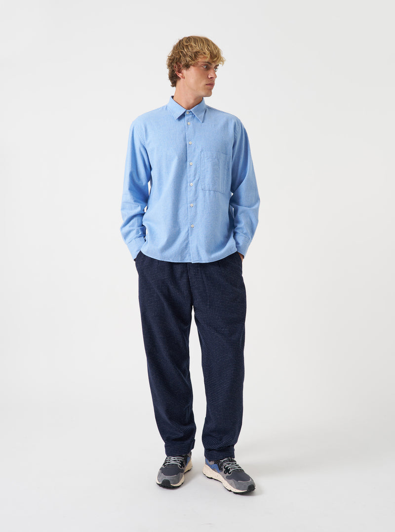 Navy Check Bobby Wool Mix Super Chino